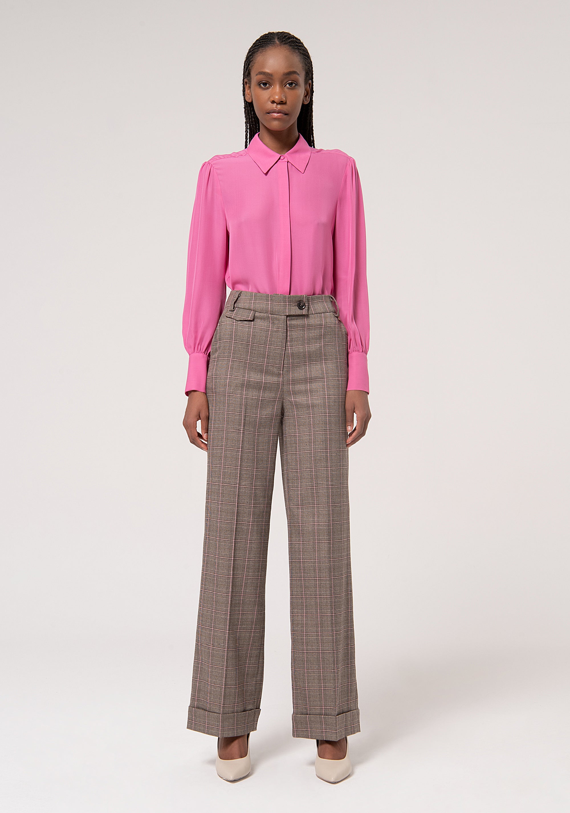 Palazzo pant regular fit made in Prince of Wales fabric