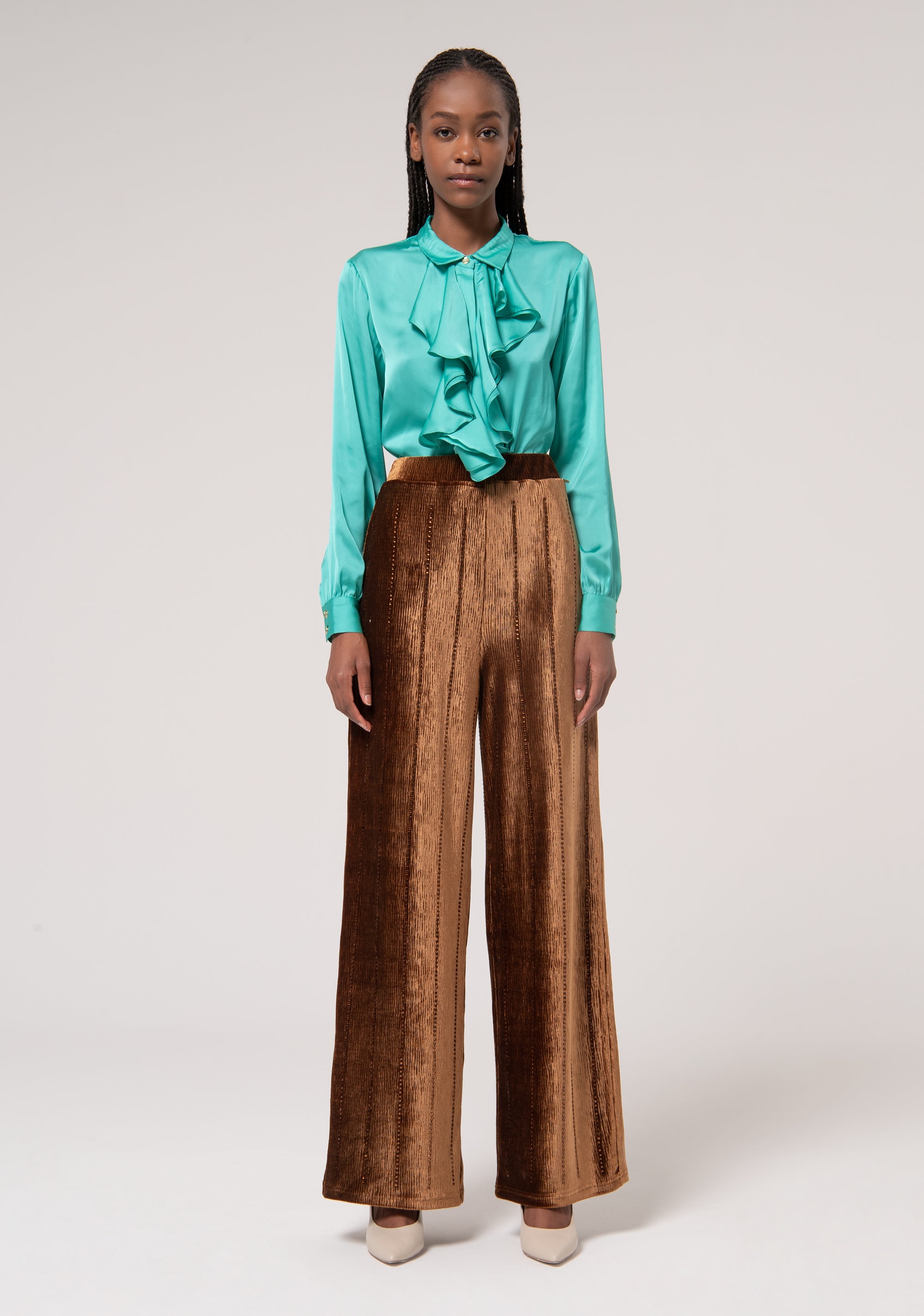 Palazzo pant flare made in velvet Fracomina FR24WV3014J461R9-093-1