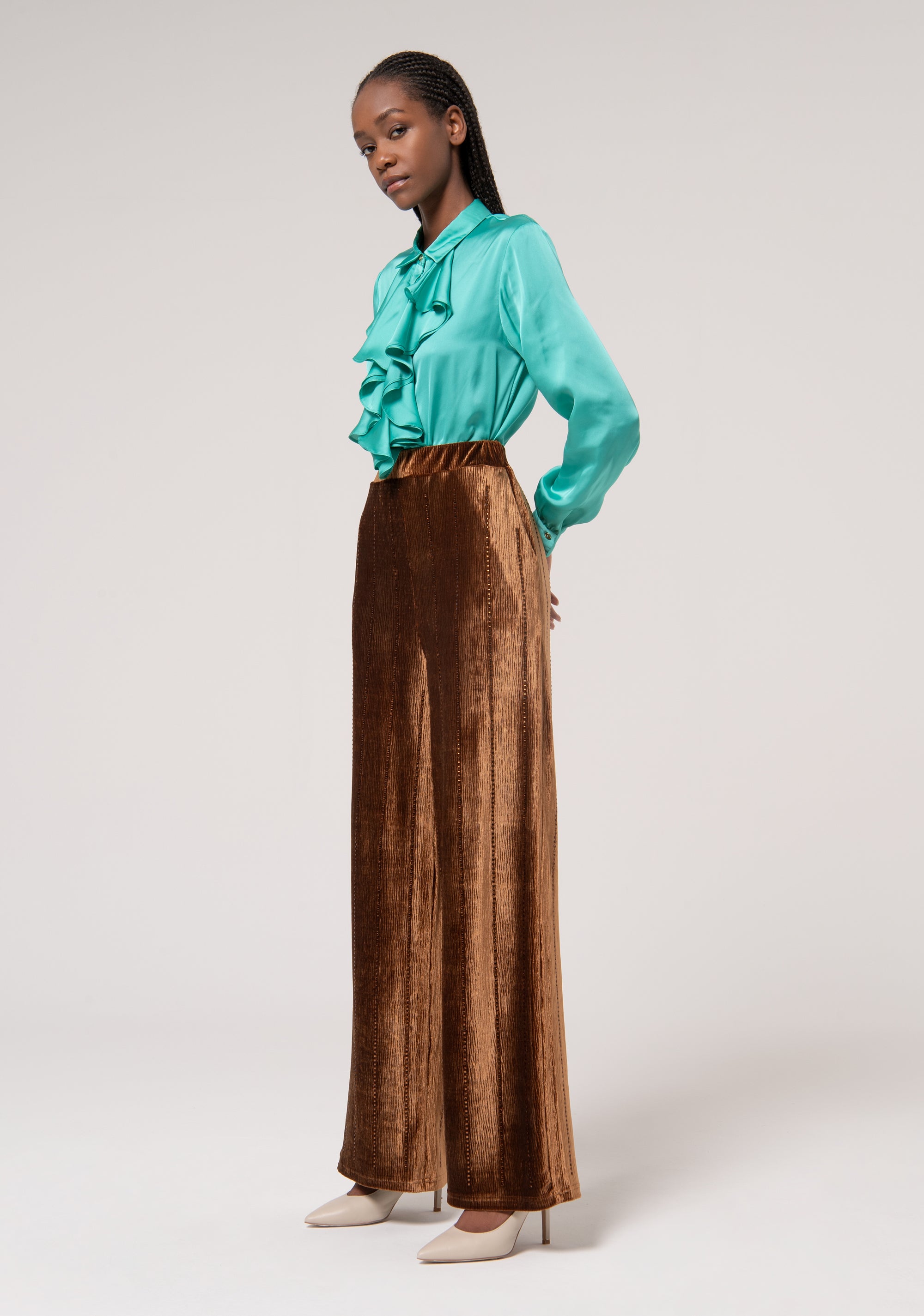 Palazzo pant flare made in velvet Fracomina FR24WV3014J461R9-093-3_6e8a8711-c9a9-4dc4-ba35-cdd1fa40d934
