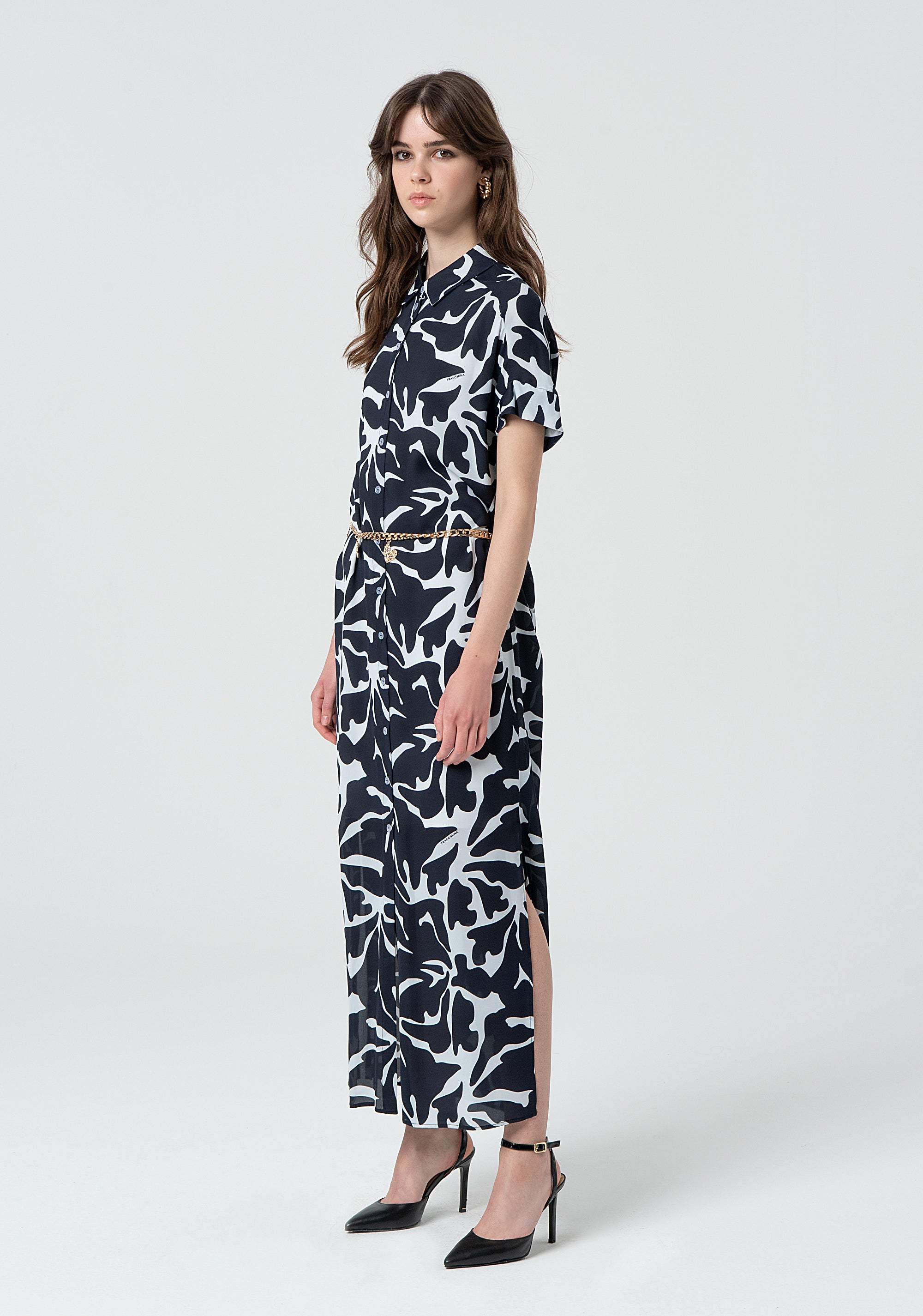 LONG CHEMISIER DRESS WITH BELT BLACKWHITE Fracomina FR25SD3009W428K9-060-3