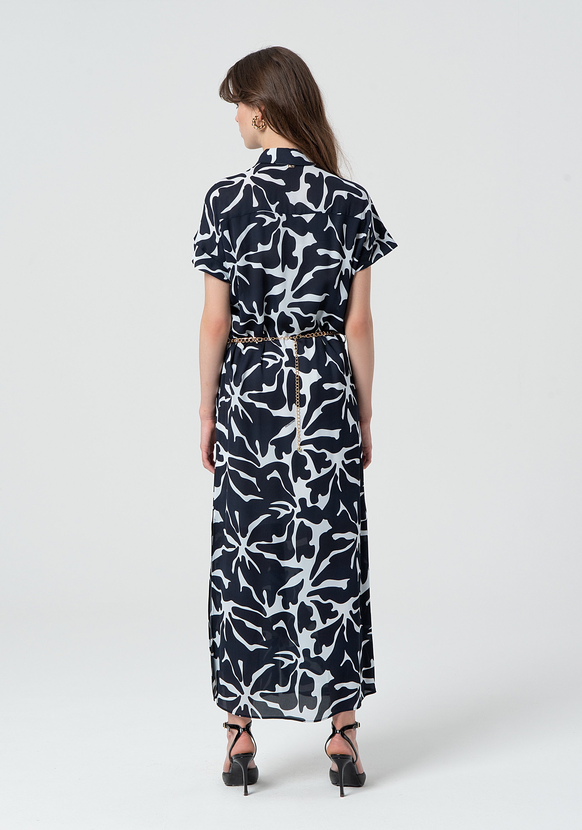 LONG CHEMISIER DRESS WITH BELT BLACKWHITE Fracomina FR25SD3009W428K9-060-4