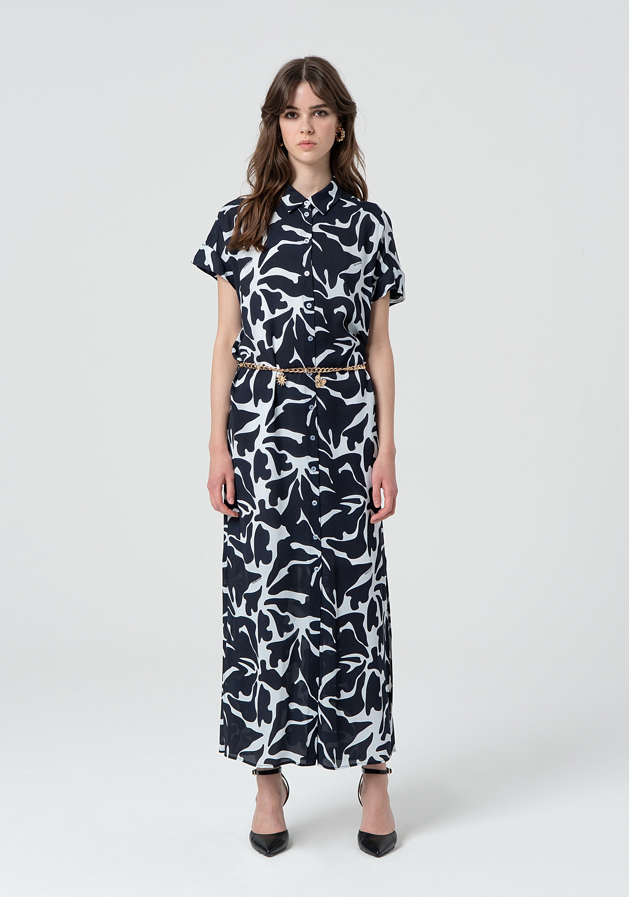 LONG CHEMISIER DRESS WITH BELT BLACKWHITE Fracomina FR25SD3009W428K9-060
