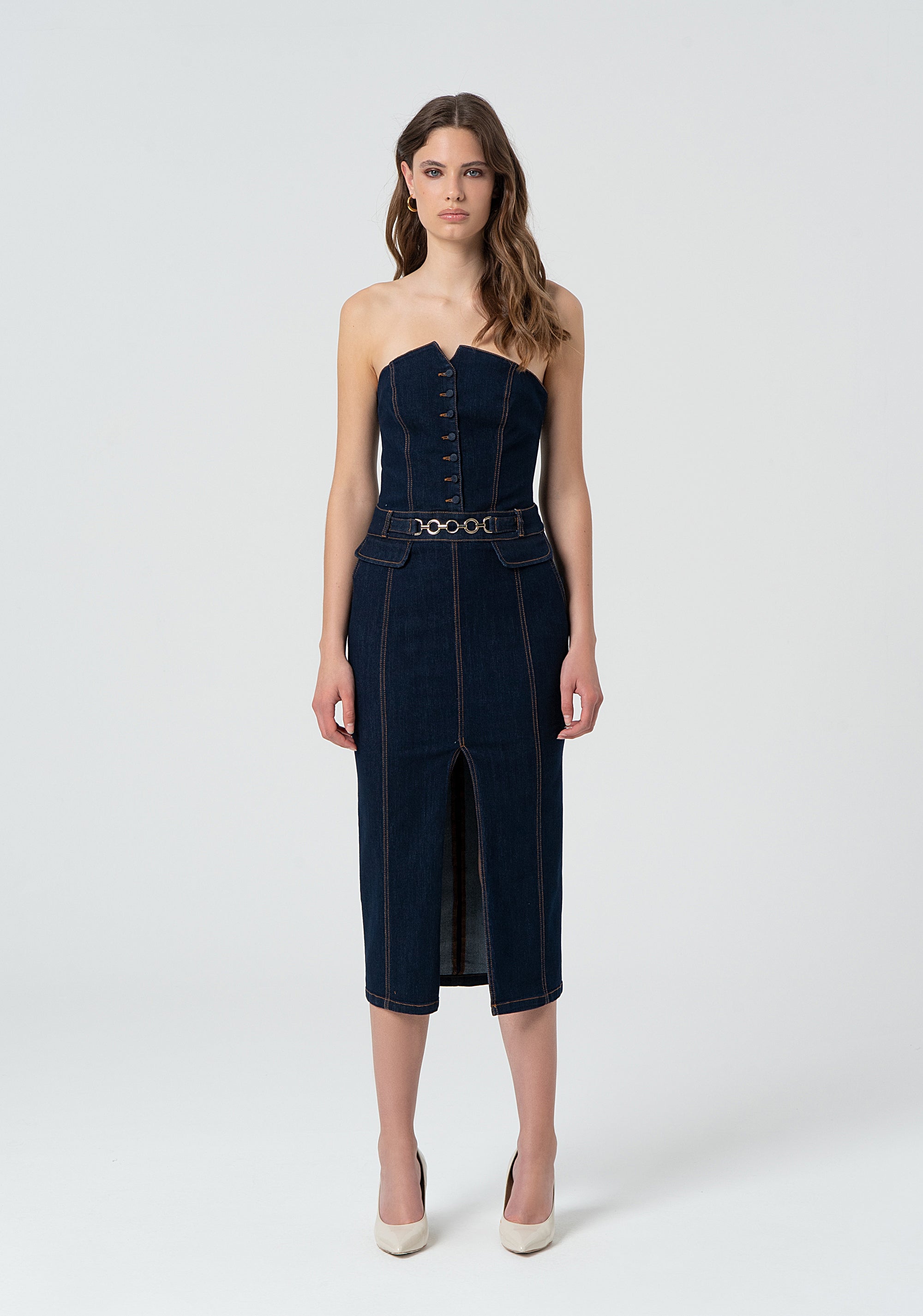 Long dress tight fit made in denim FR25SD4010D46093 FRACOMINA