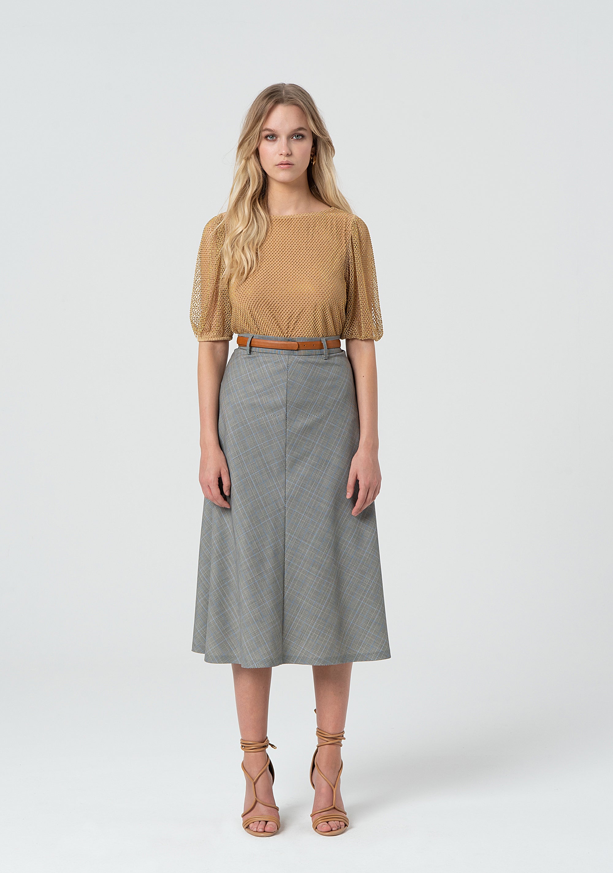 Skirt flared middle length with Price of Wales pattern Fracomina FR25SG2008W75995-210-1