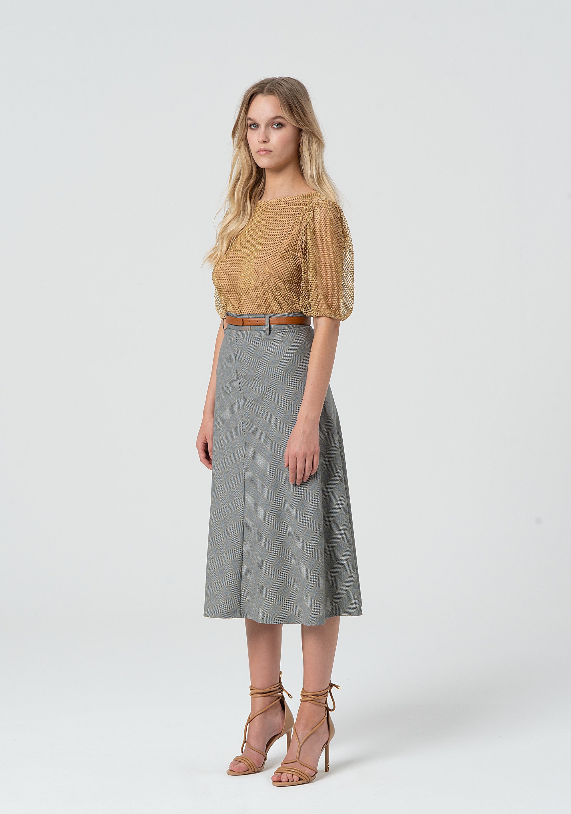 Skirt flared middle length with Price of Wales pattern Fracomina FR25SG2008W75995-210-3