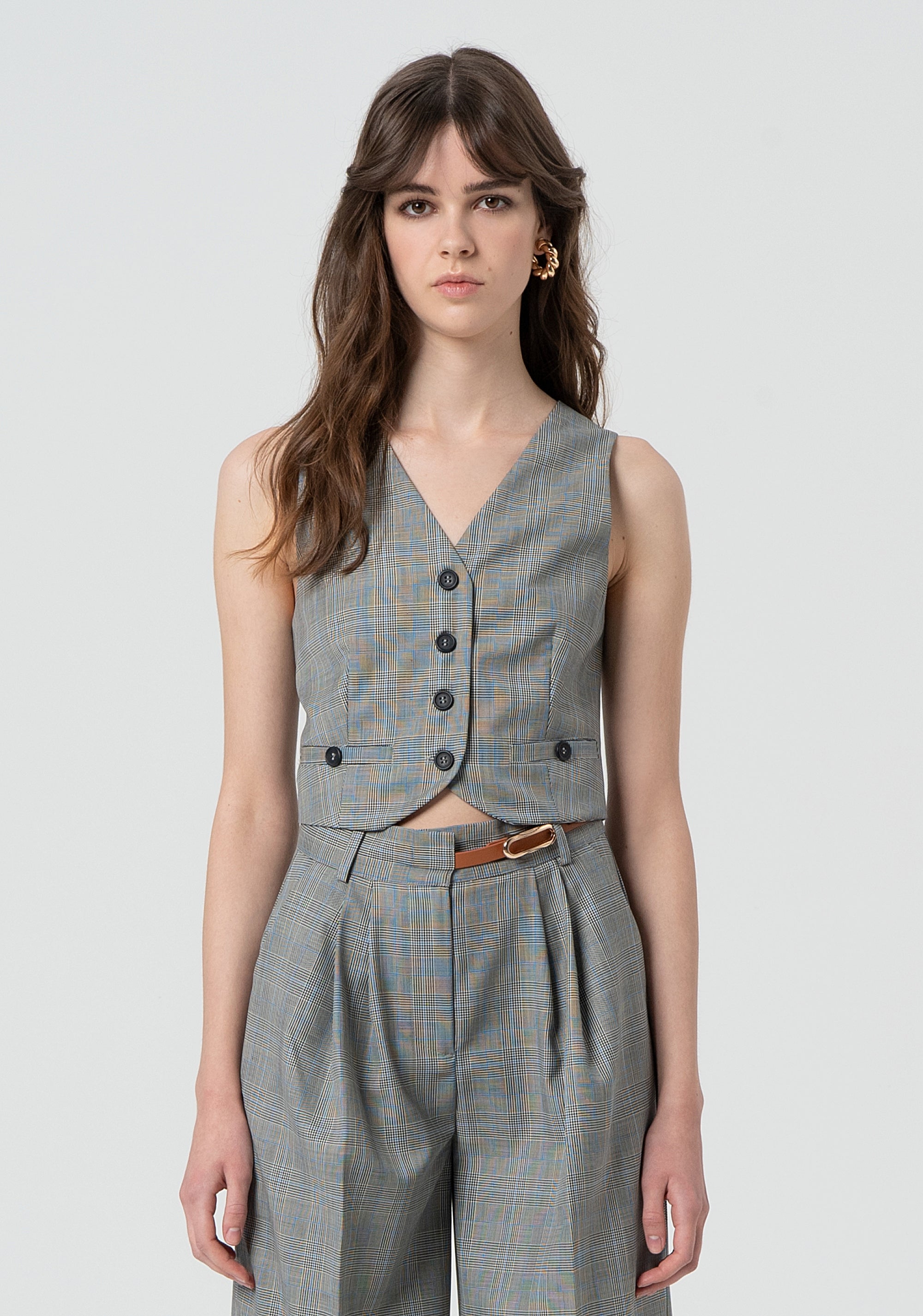 Gilet regular fit made in Prince of Wales fabric Fracomina FR25SJ5003W75995-210-1