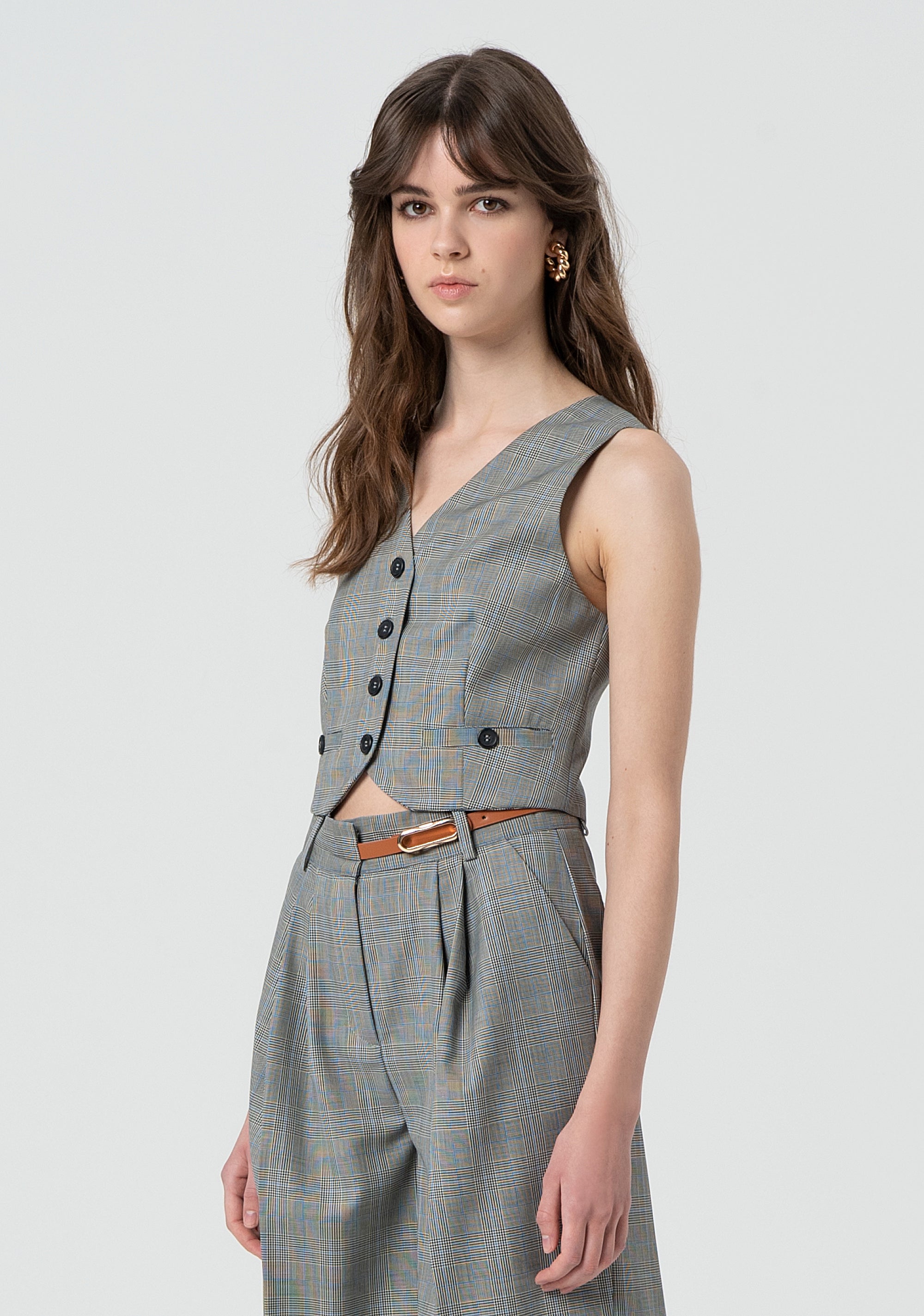Gilet regular fit made in Prince of Wales fabric Fracomina FR25SJ5003W75995-210-3