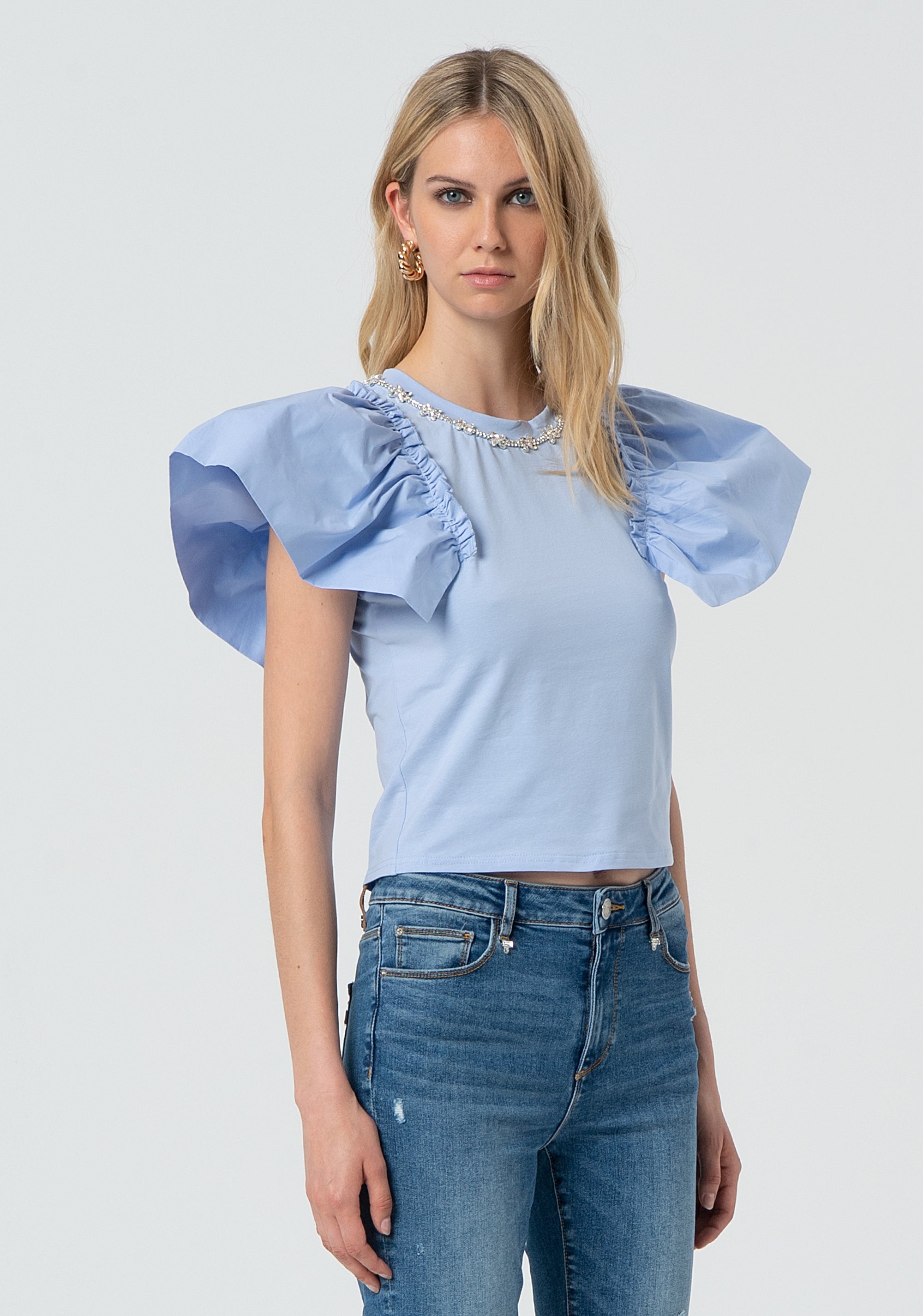 T-shirt regular fit made in jersey with ruffles made in popeline at the armholes Fracomina FR25ST3030J401V5-252-3