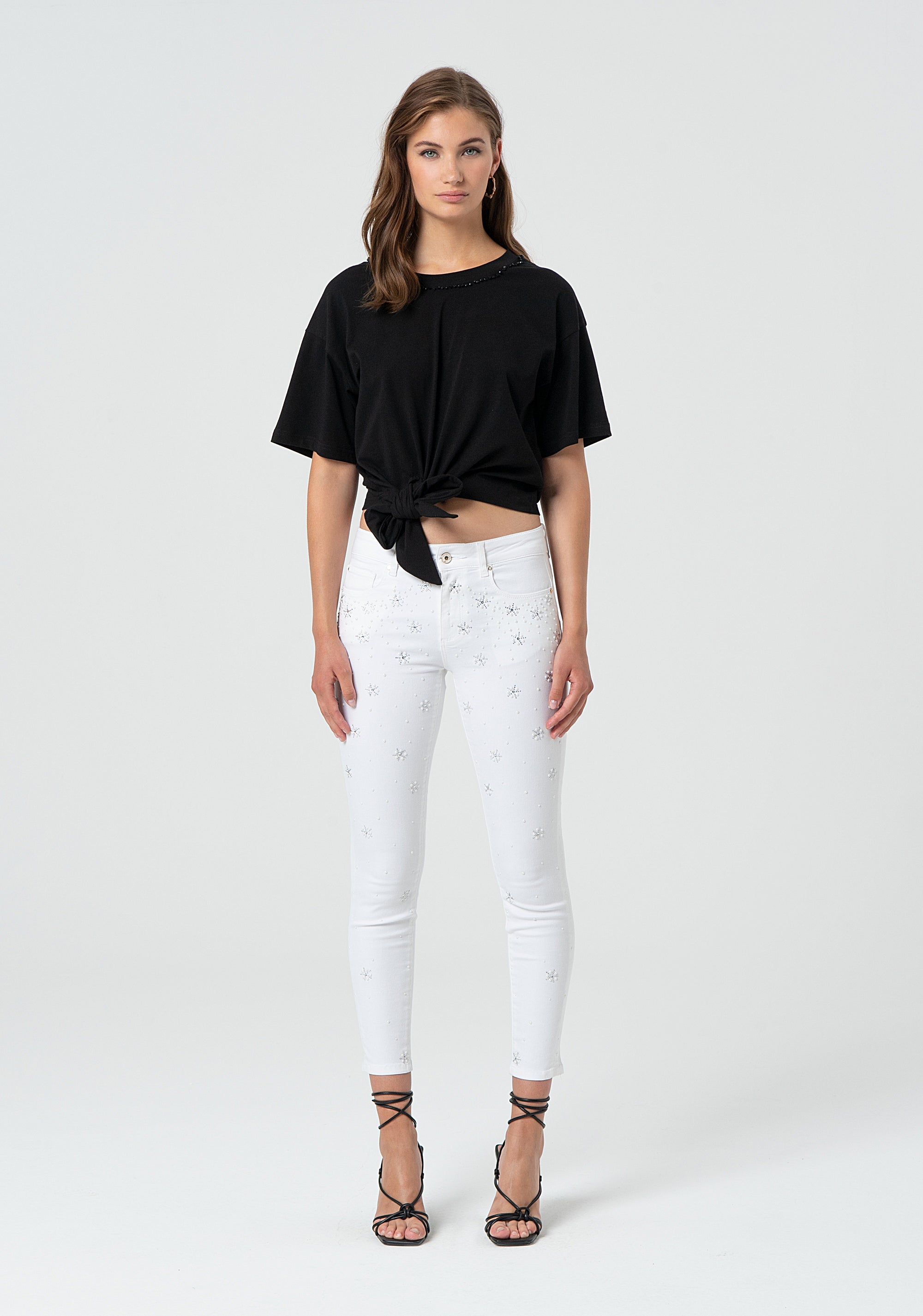 Pant slim fit with push-up effect made in gabardine with shiny applications Fracomina FR25ST3039J401R9-053-1_298202a5-1a28-4aa7-95b3-66790b0afe9a