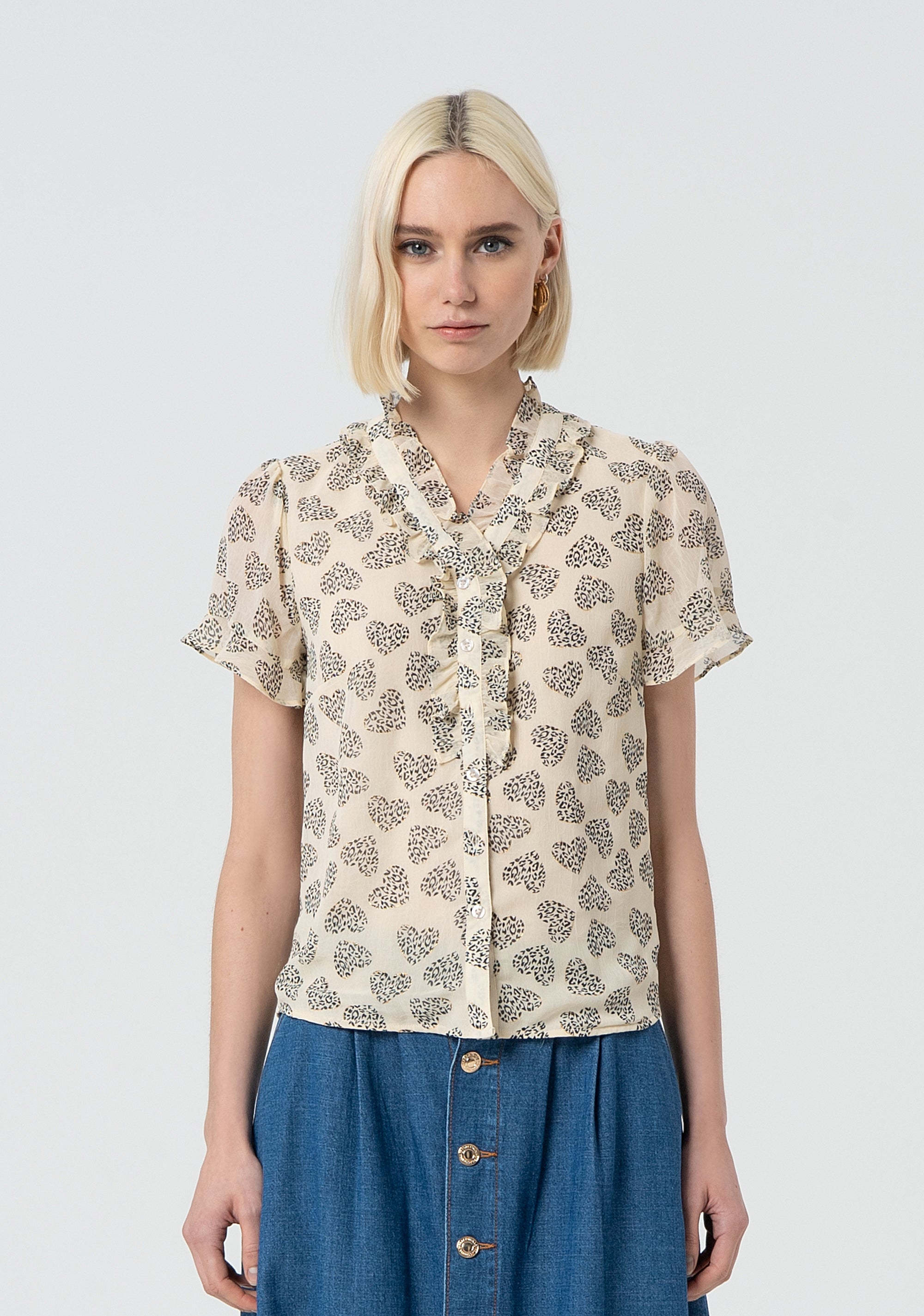 Blouse regular fit with heart shaped print Fracomina FR25ST6016W668K8-251-1