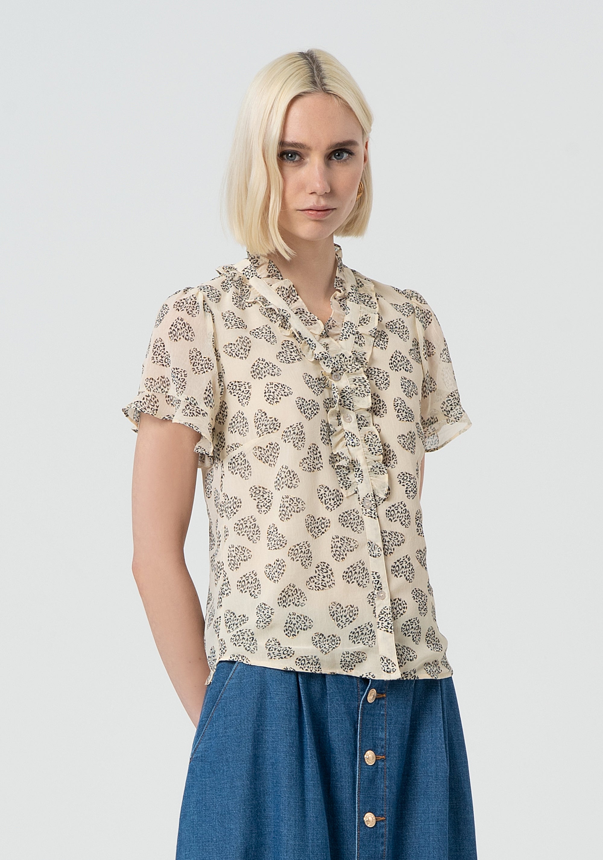 Blouse regular fit with heart shaped print Fracomina FR25ST6016W668K8-251-3