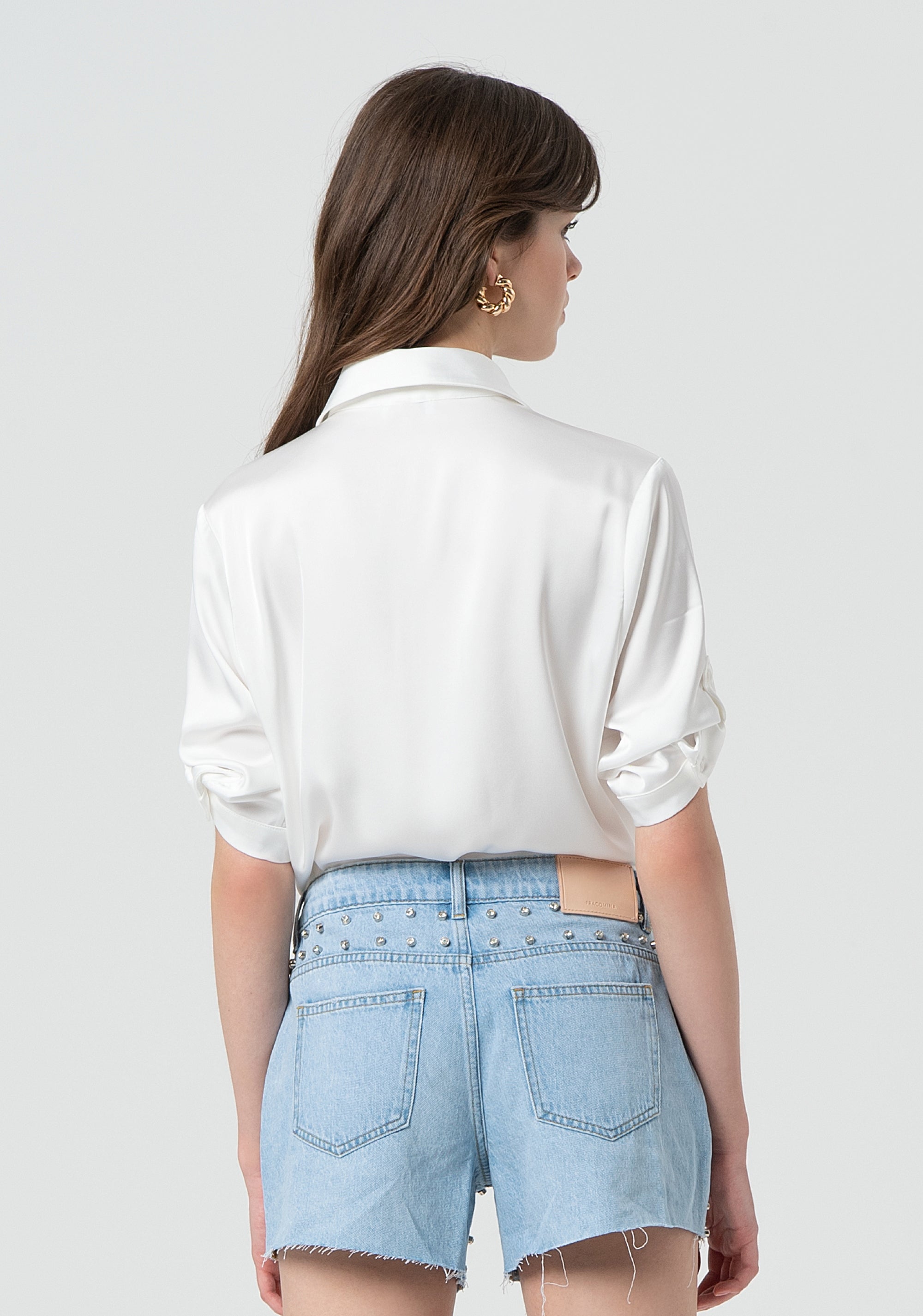 Shirt cropped with bow made in satin Fracomina FR25ST6017W73301-108-4