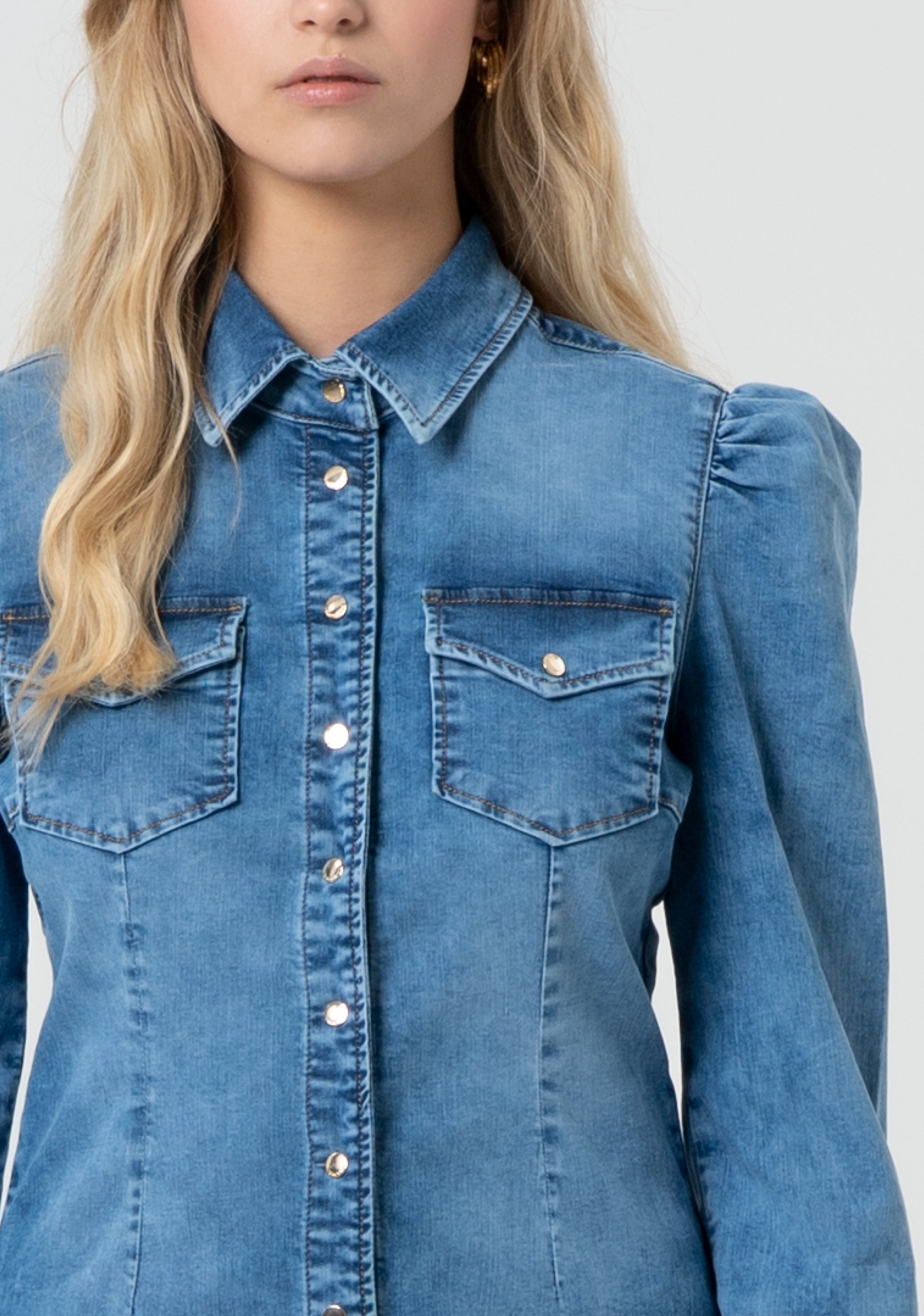 Fitted denim shirt with puff sleeves Fracomina FR25ST6023D46002-258-2