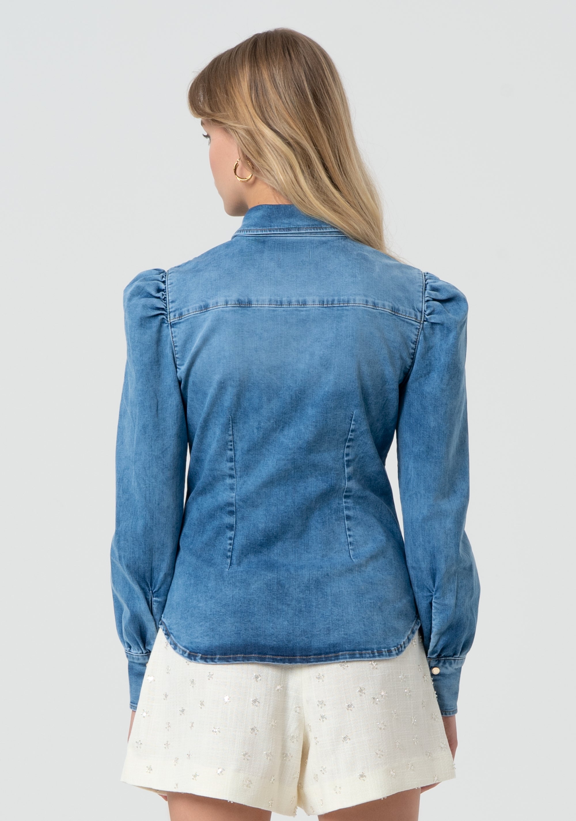 Fitted denim shirt with puff sleeves Fracomina FR25ST6023D46002-258-4