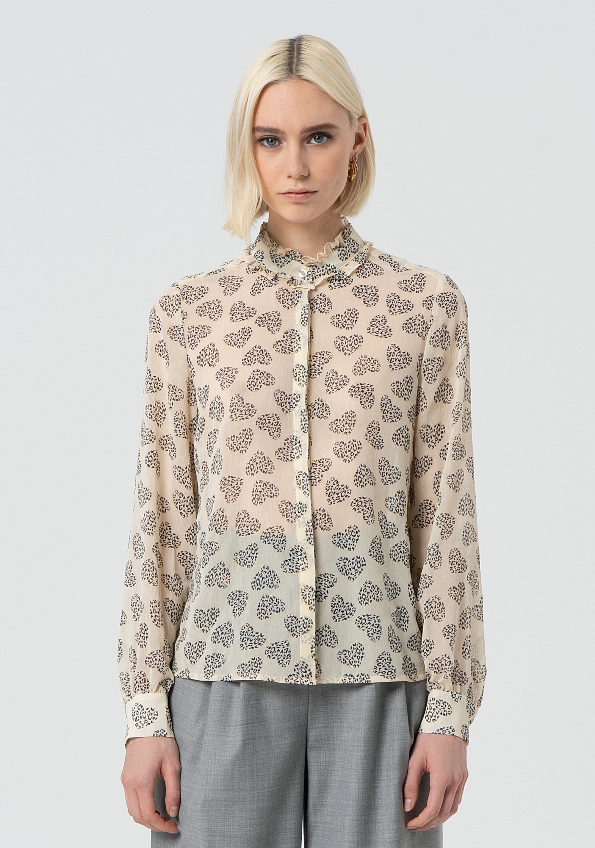 Blouse regular fit made in georgette with heart shaped print Fracomina FR25ST6035W668K8-251-1