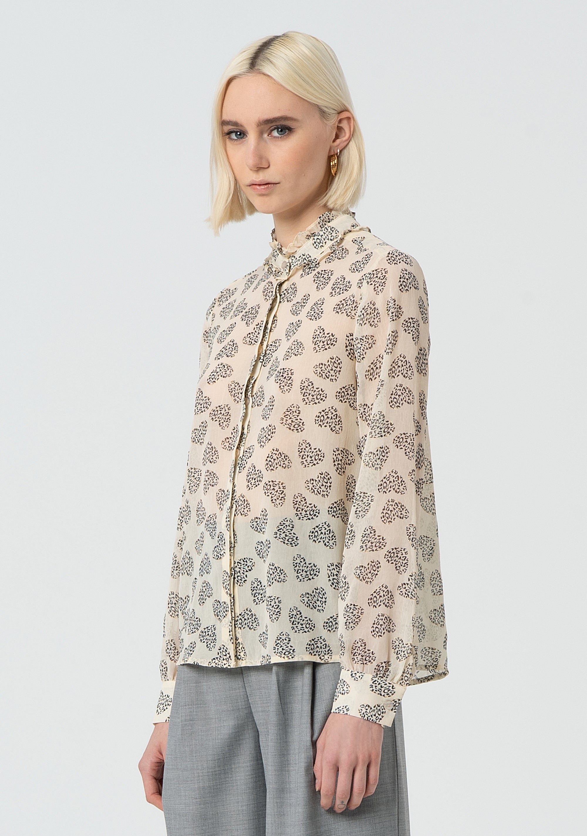 Blouse regular fit made in georgette with heart shaped print Fracomina FR25ST6035W668K8-251-3
