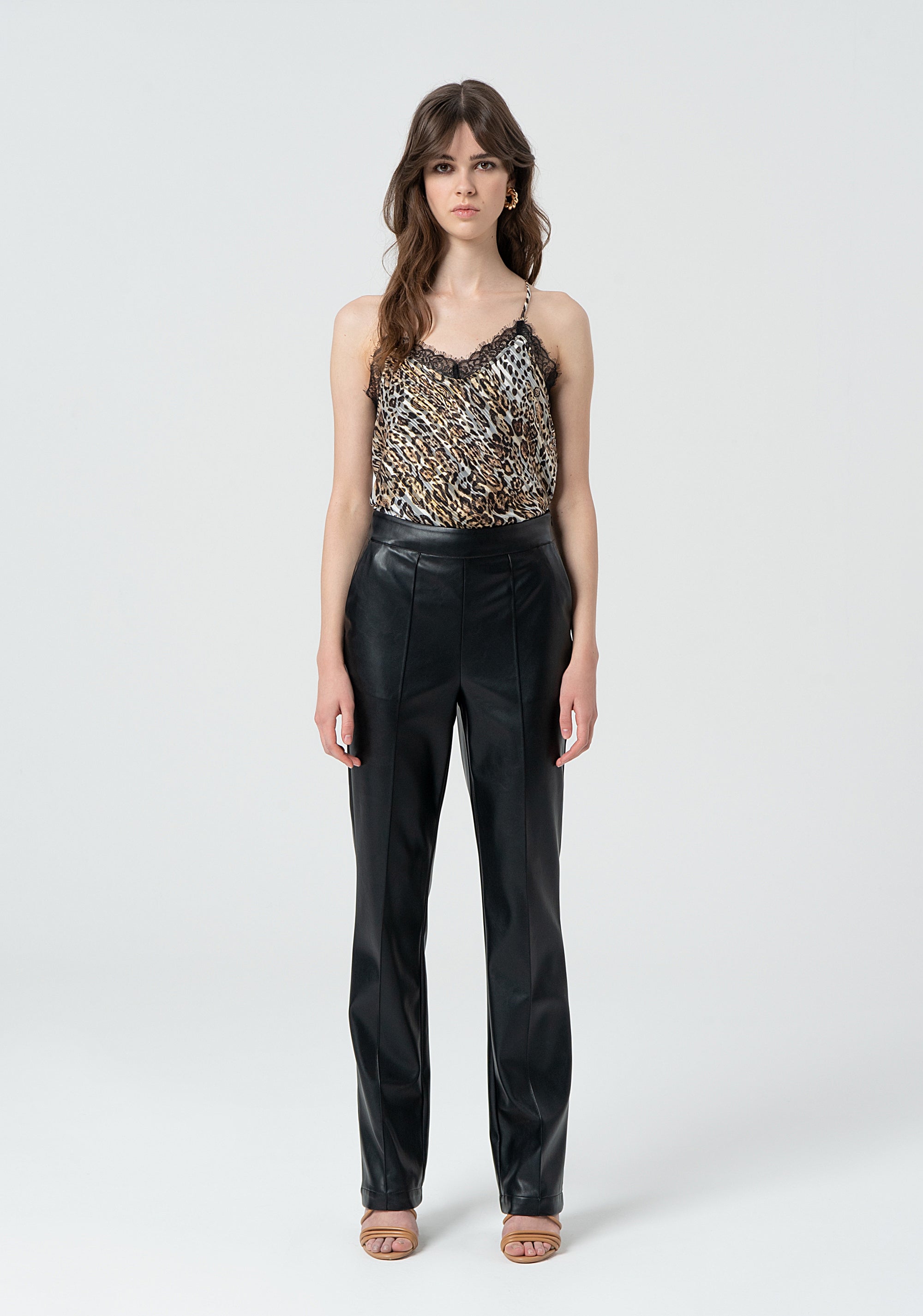 Straight leg pant made in fake leather Fracomina FR25SV2011P41101-053-1