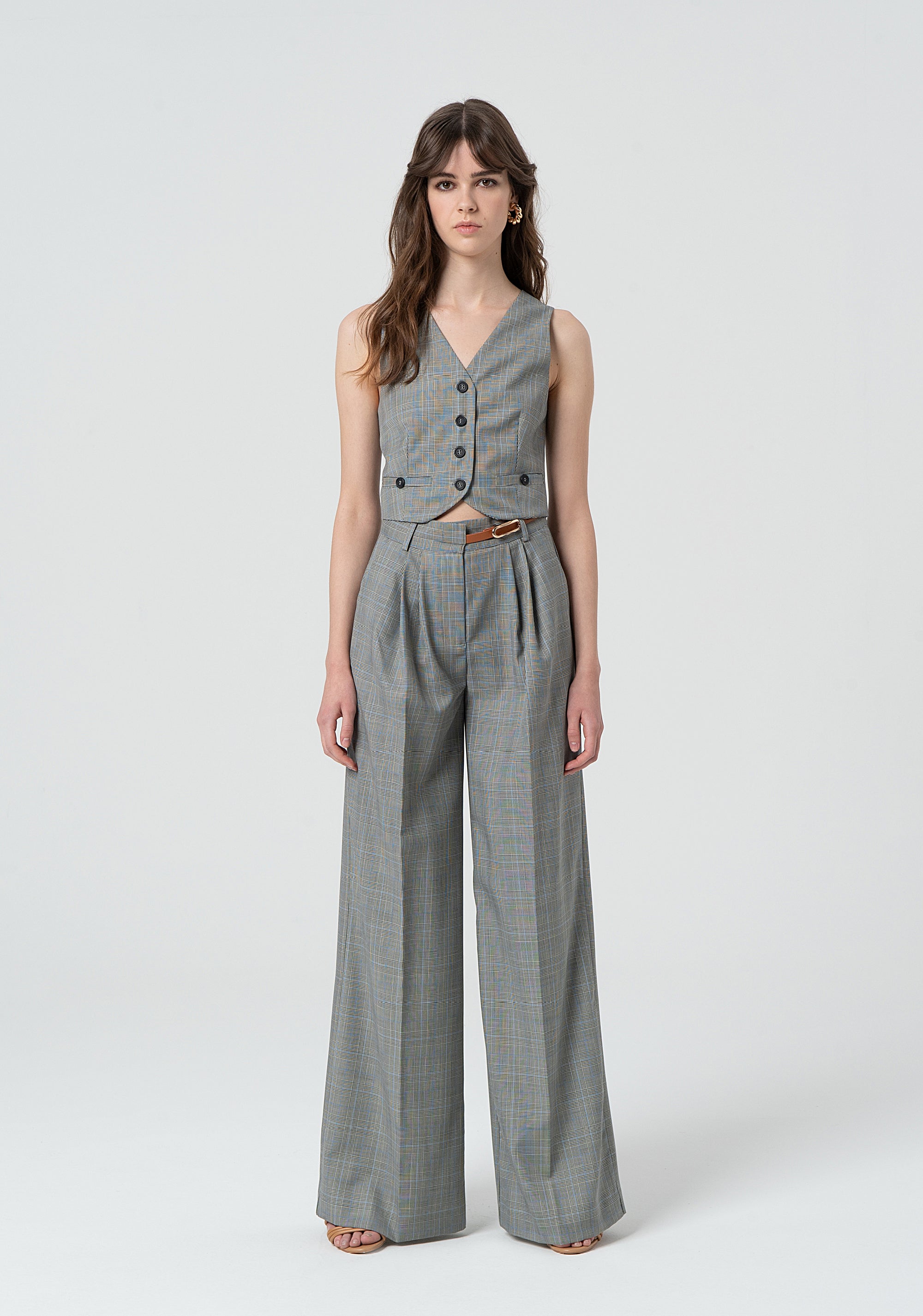 Palazzo pant made in Prince of Wales fabric with wool Fracomina FR25SV3008W75995-210-1