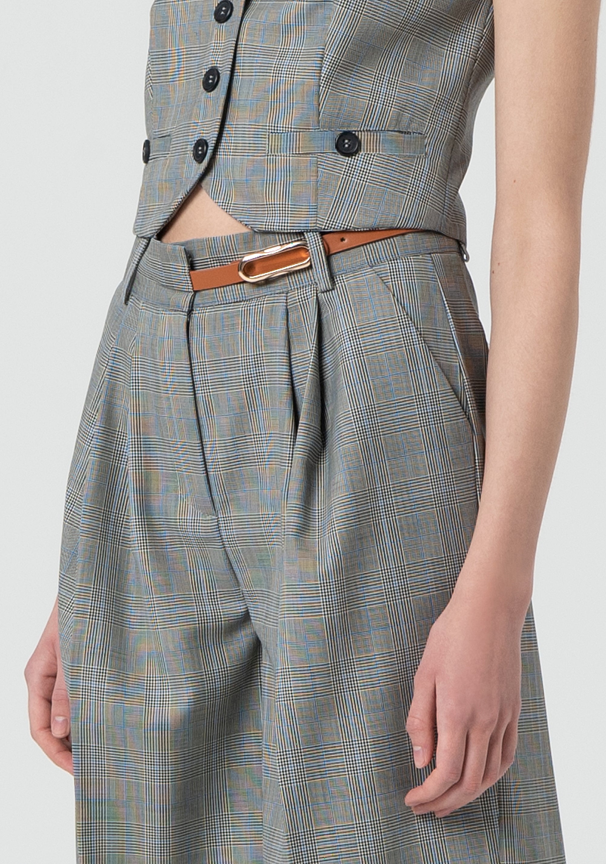 Palazzo pant made in Prince of Wales fabric with wool Fracomina FR25SV3008W75995-210-2