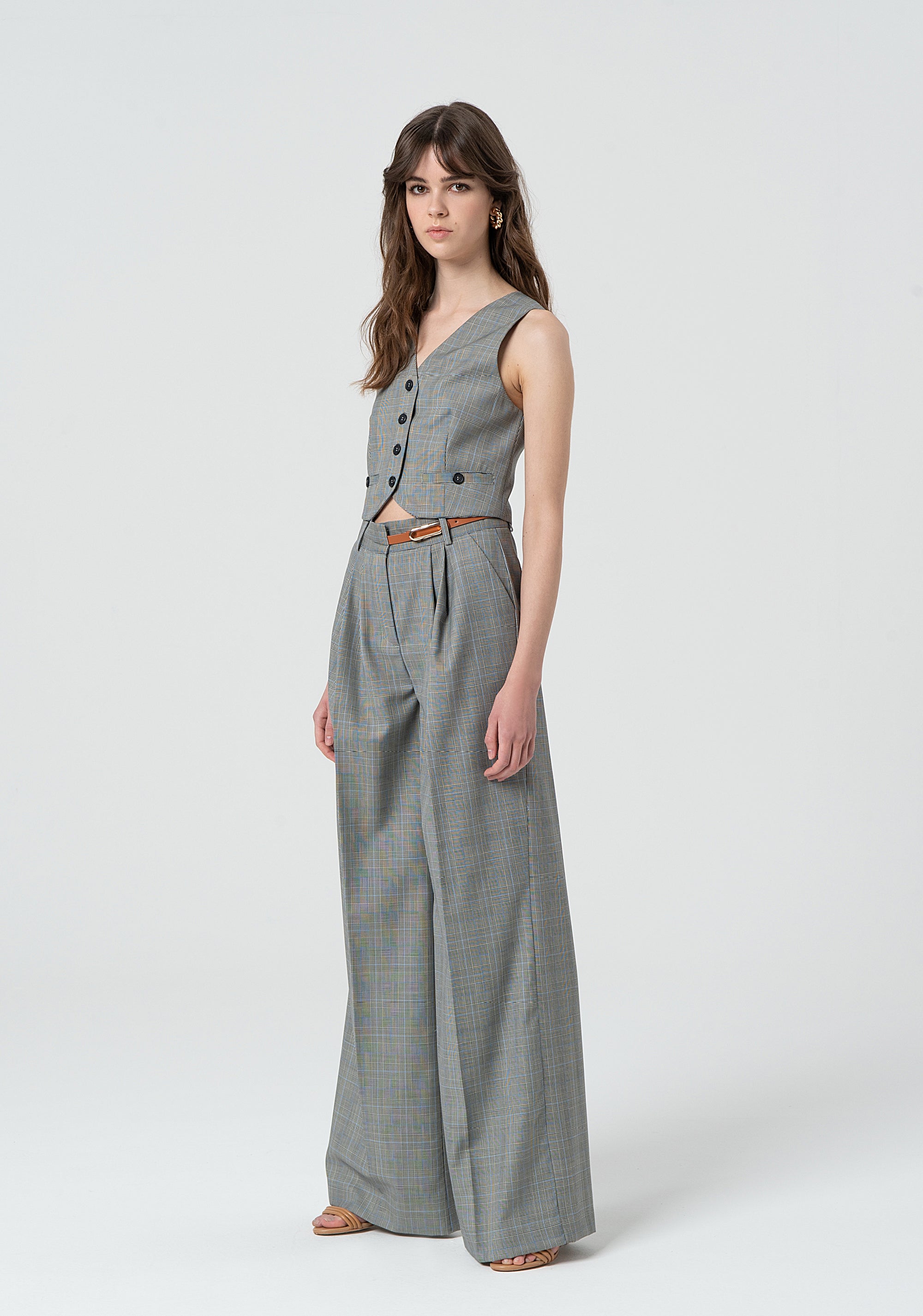 Palazzo pant made in Prince of Wales fabric with wool Fracomina FR25SV3008W75995-210-3