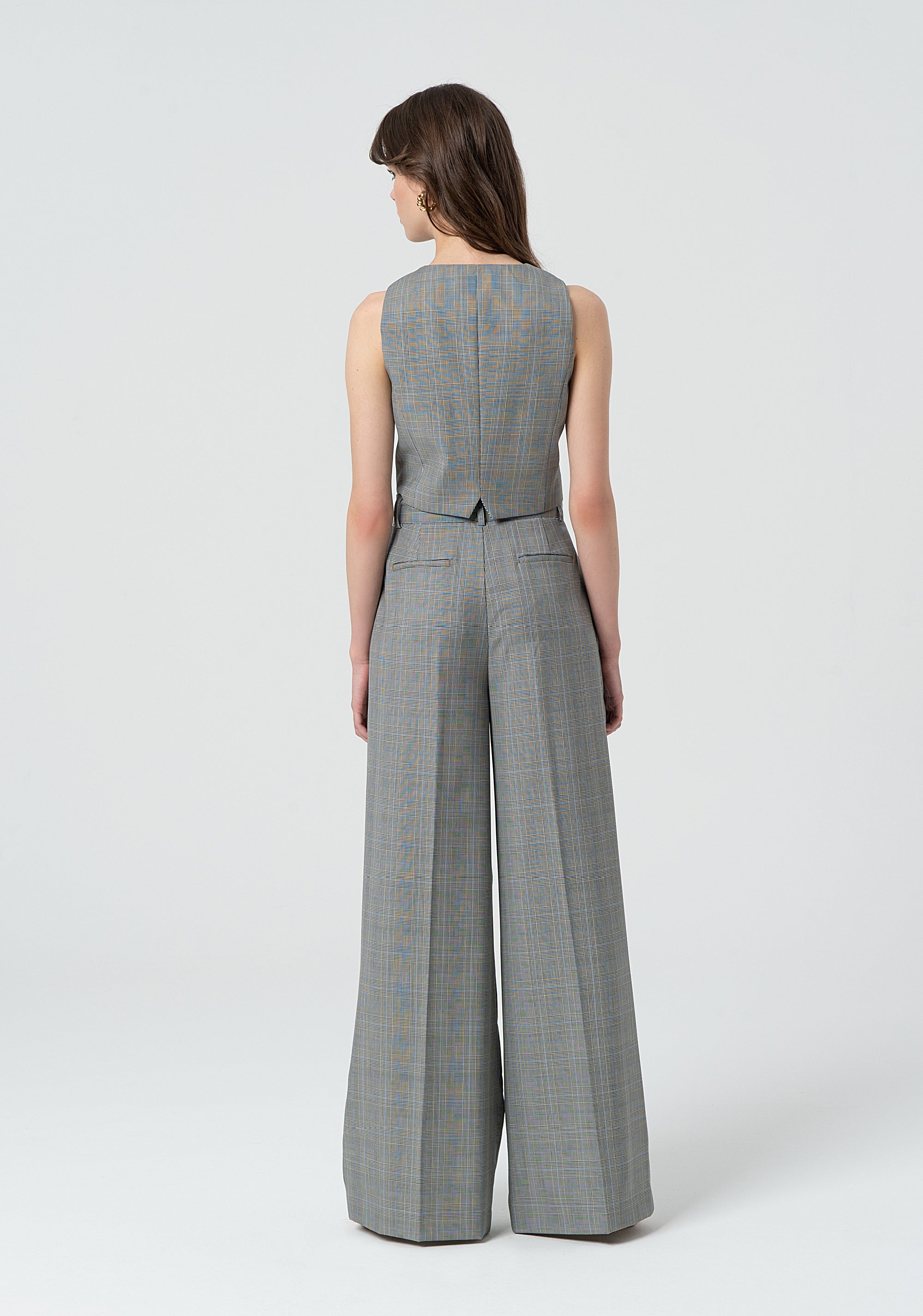Palazzo pant made in Prince of Wales fabric with wool Fracomina FR25SV3008W75995-210-4
