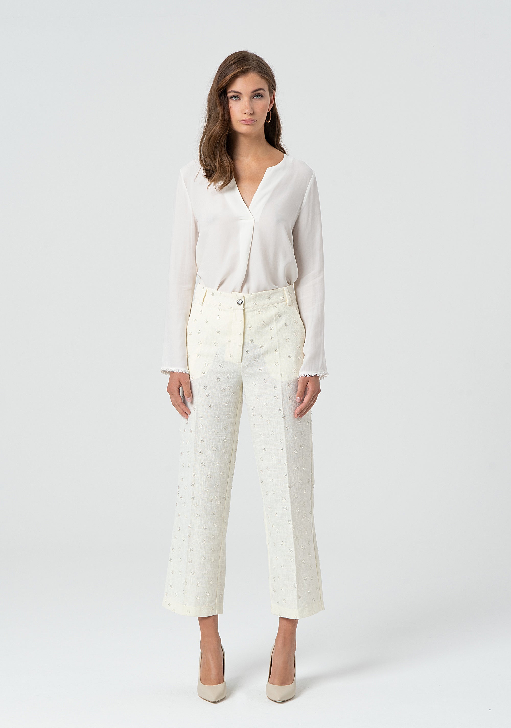 Straight leg pant with strasses Fracomina FR25SV4007W763R9-108-1