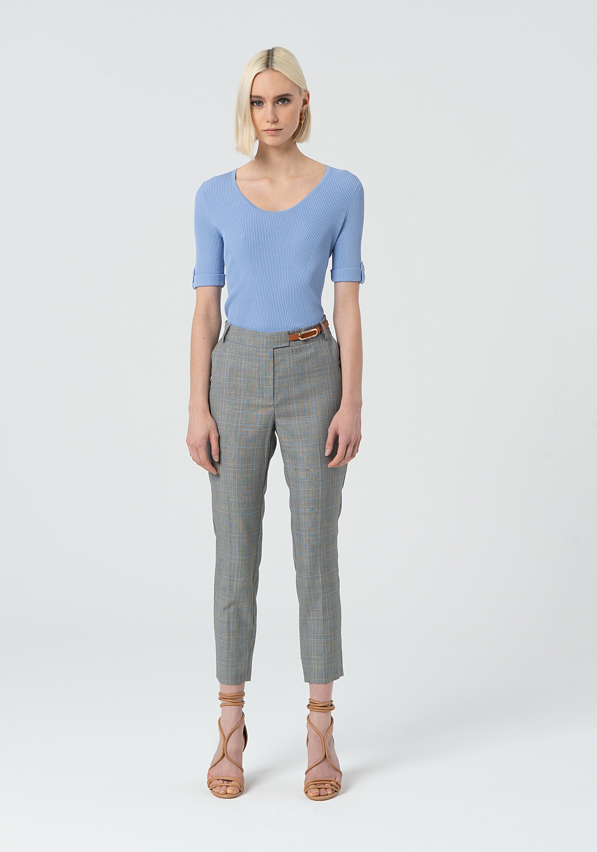 Straight leg chino pant made in Prince of Wales fabric Fracomina FR25SV4010W75995-210-1