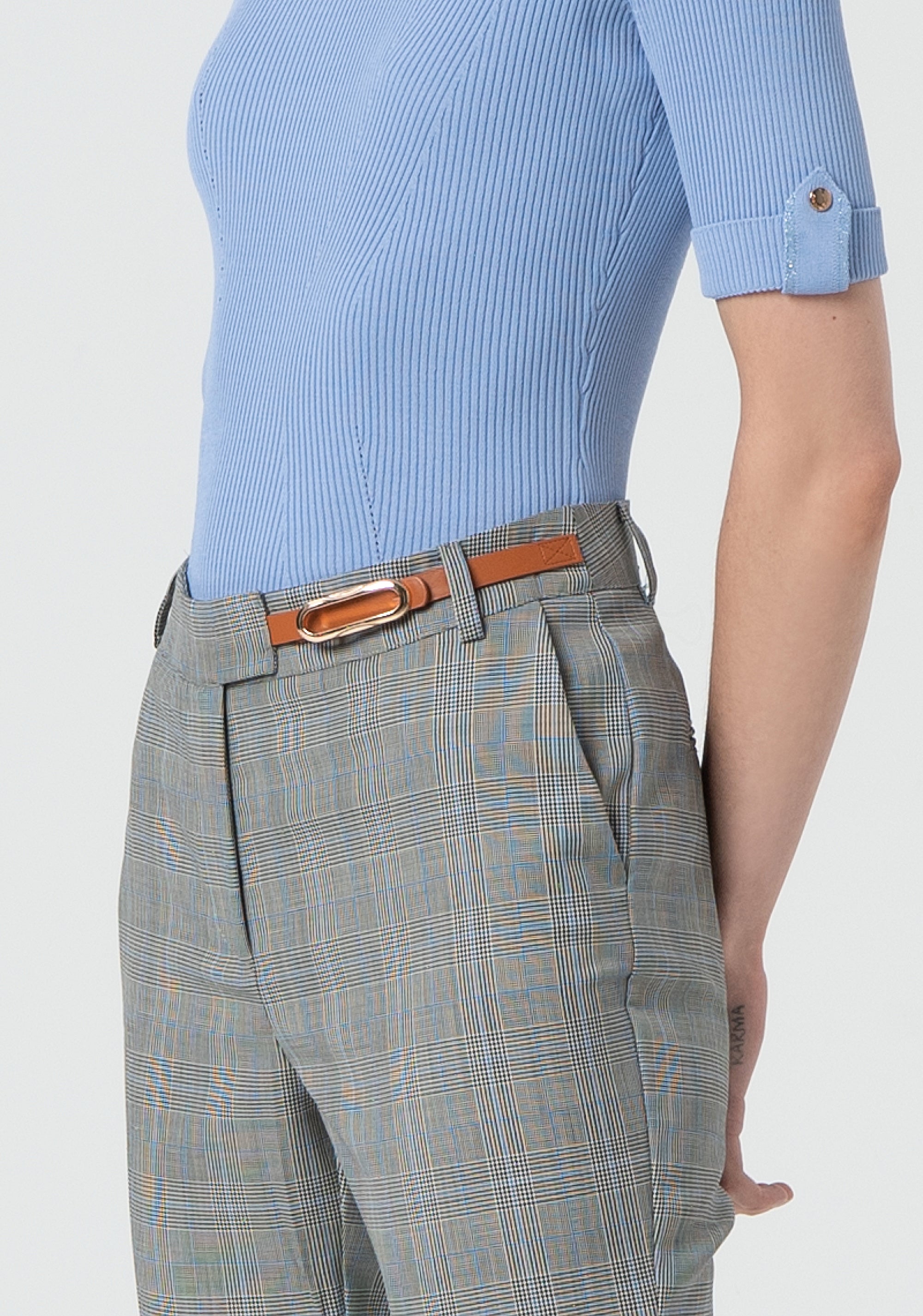 Straight leg chino pant made in Prince of Wales fabric Fracomina FR25SV4010W75995-210-2