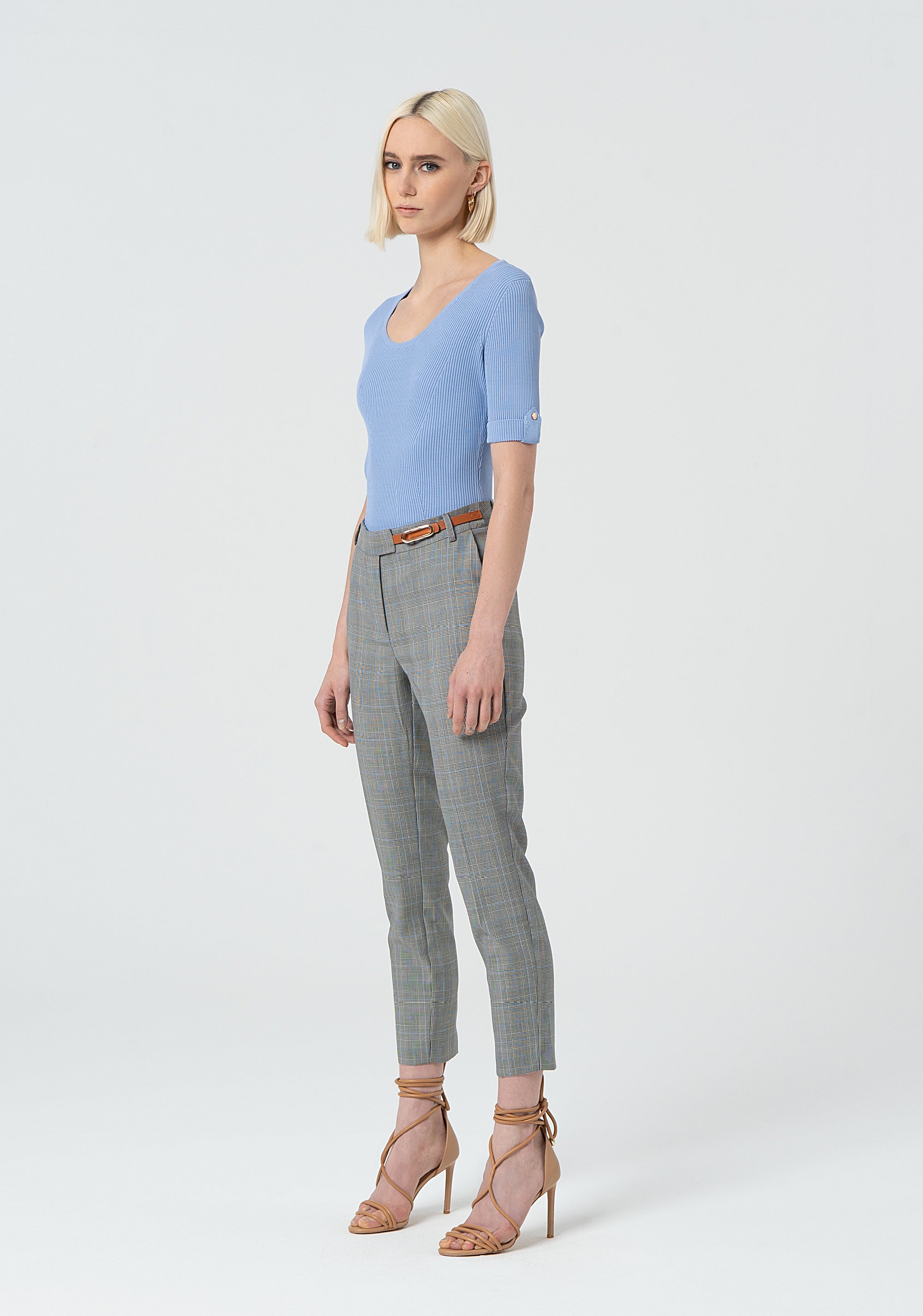 Straight leg chino pant made in Prince of Wales fabric Fracomina FR25SV4010W75995-210-3