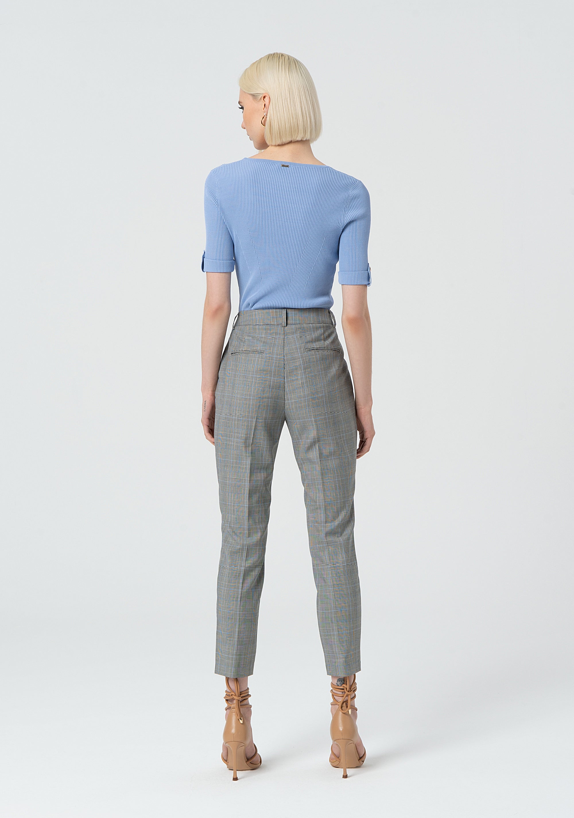 Straight leg chino pant made in Prince of Wales fabric Fracomina FR25SV4010W75995-210-4