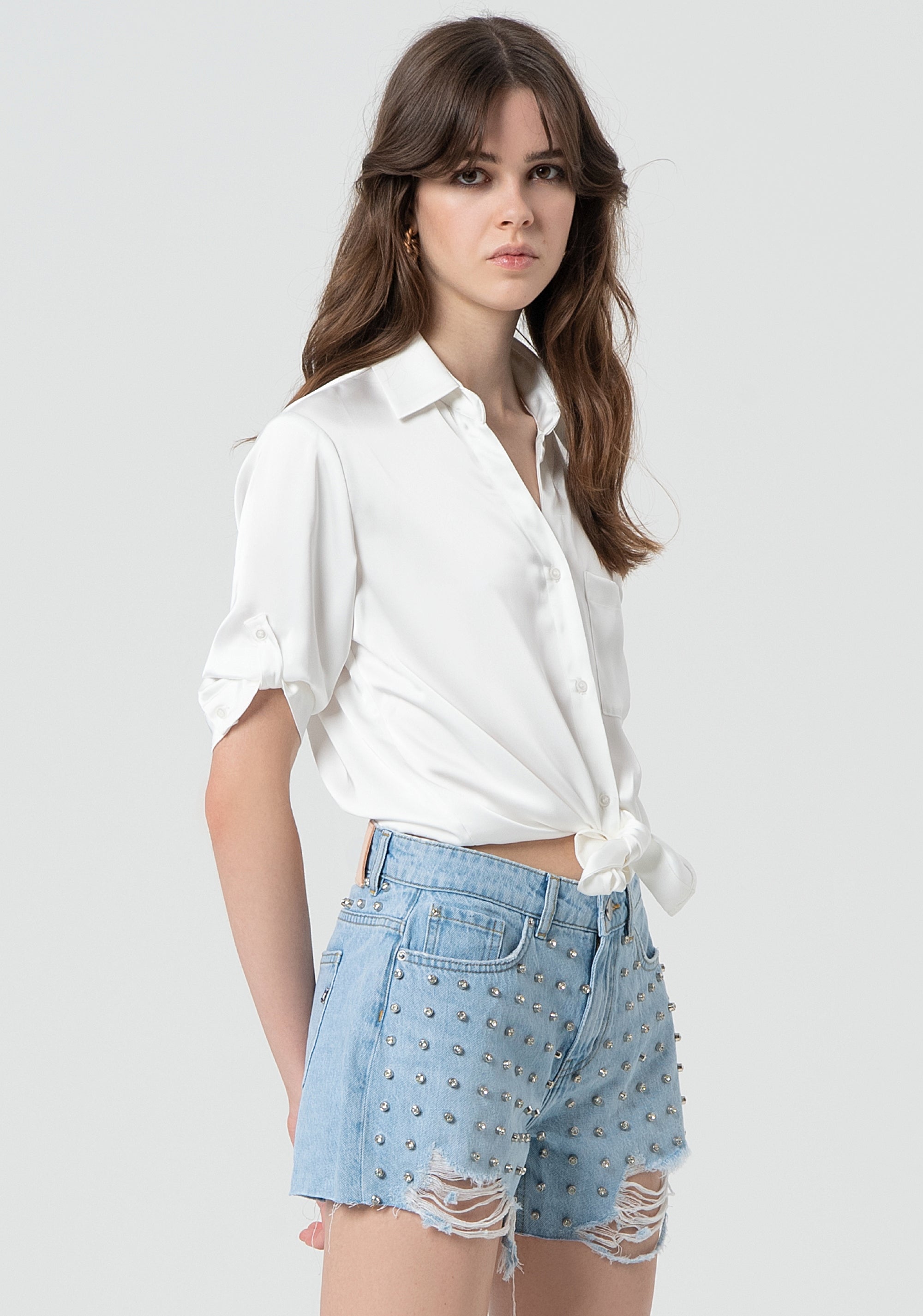 Denim embellished shorts Fracomina FR25SV6013D419R9-428-3