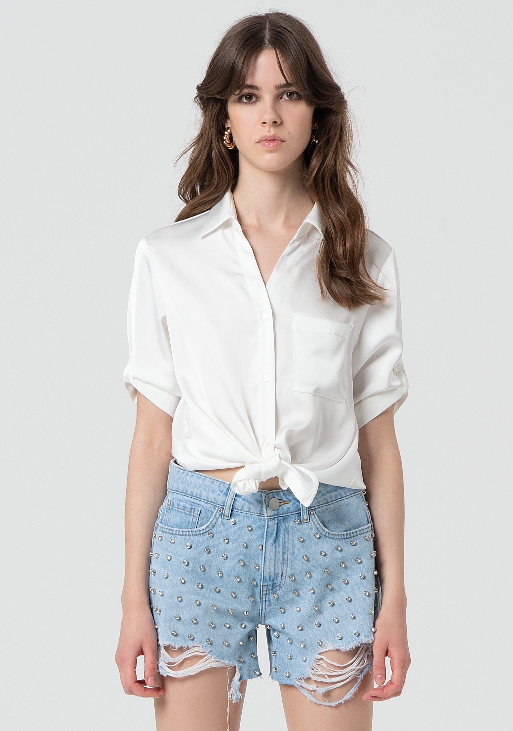 Denim embellished shorts Fracomina FR25SV6013D419R9-428