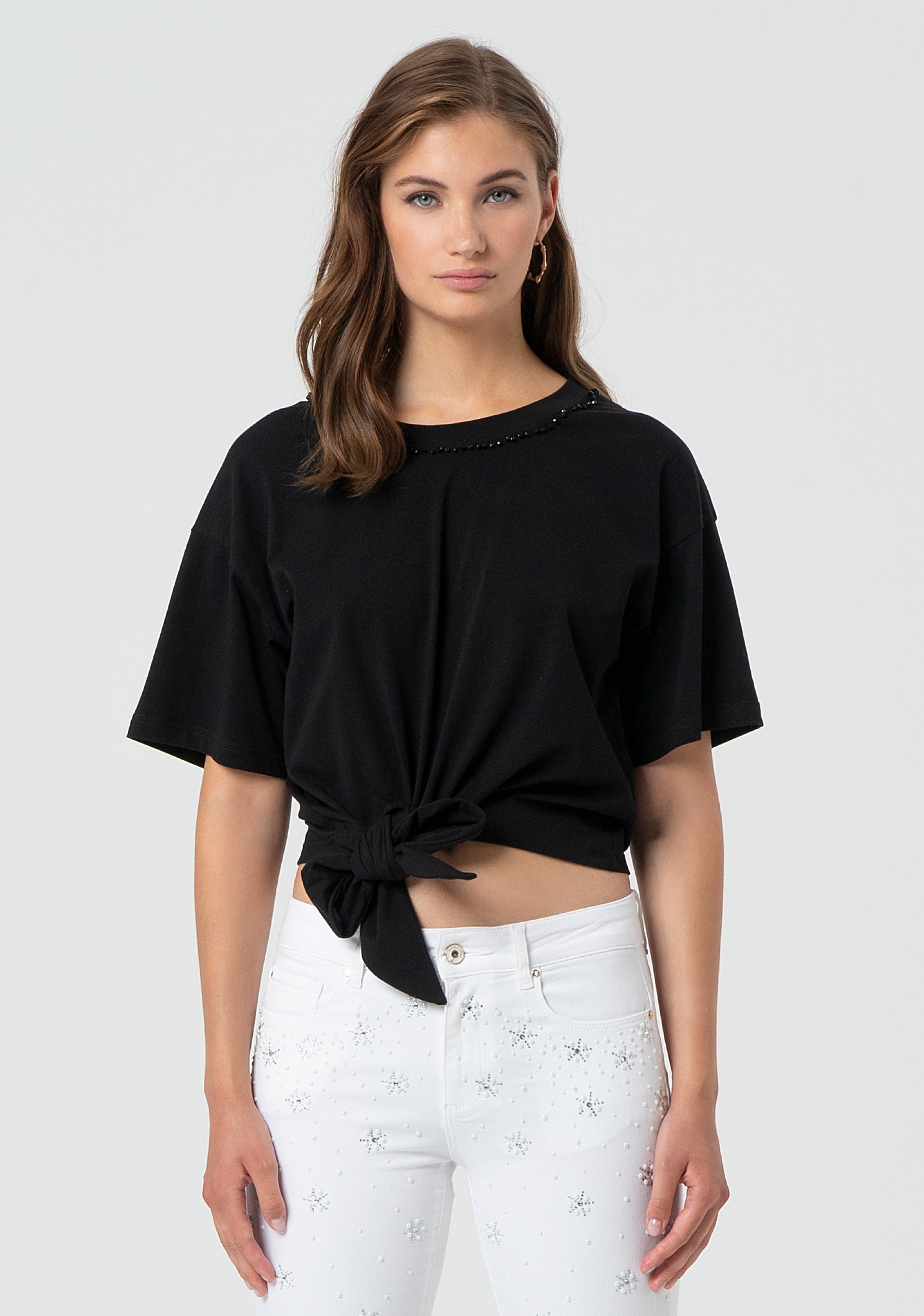 T-shirt regular fit made in jersey with bow at the bottom edge Fracomina FR25SV8000W615R9-108-1_25a6fc35-aa80-42eb-af63-30669ea3b56c