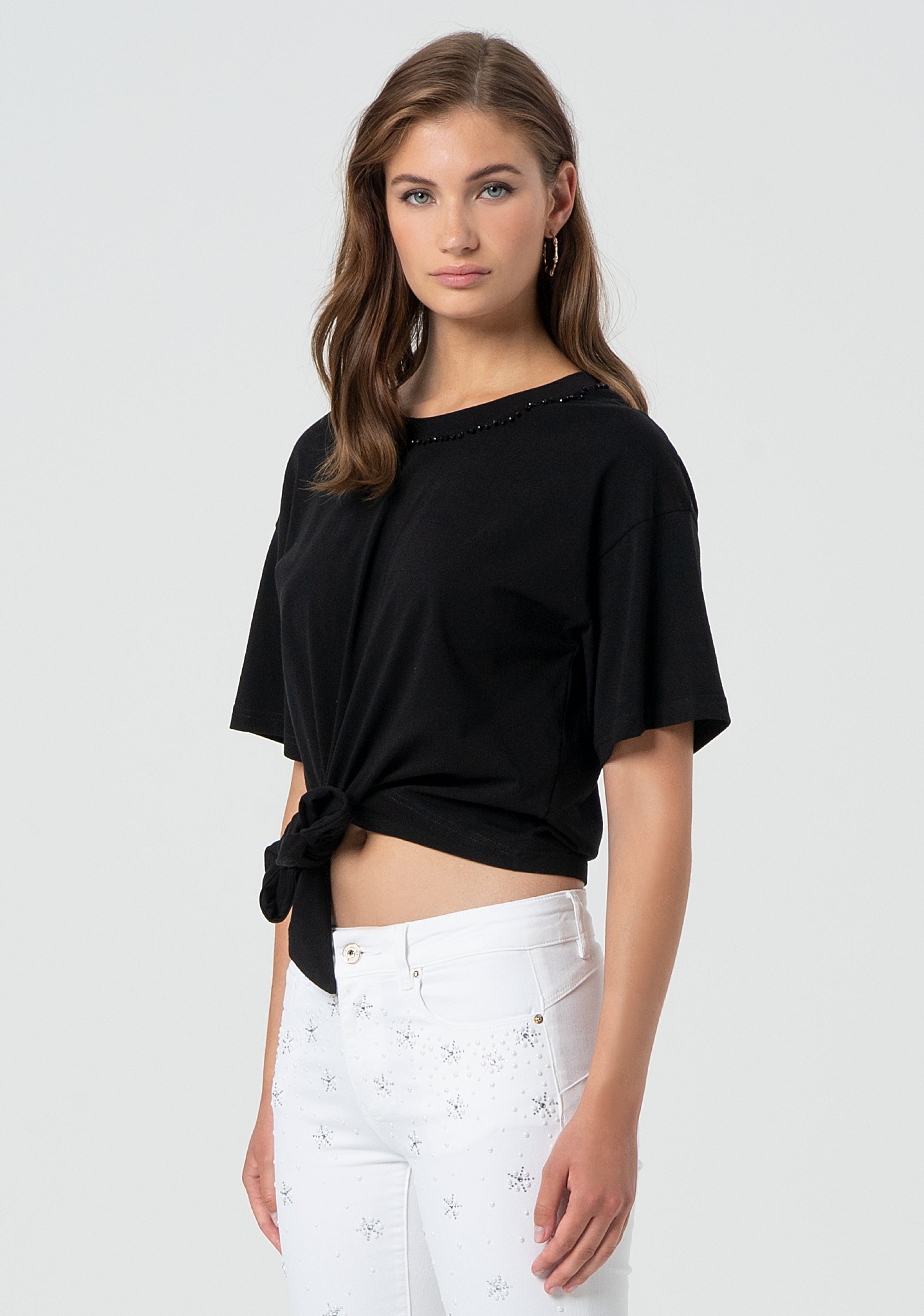 T-shirt regular fit made in jersey with bow at the bottom edge Fracomina FR25SV8000W615R9-108-3_c2b19f33-c948-4a8d-8453-19eb2ecdcba1