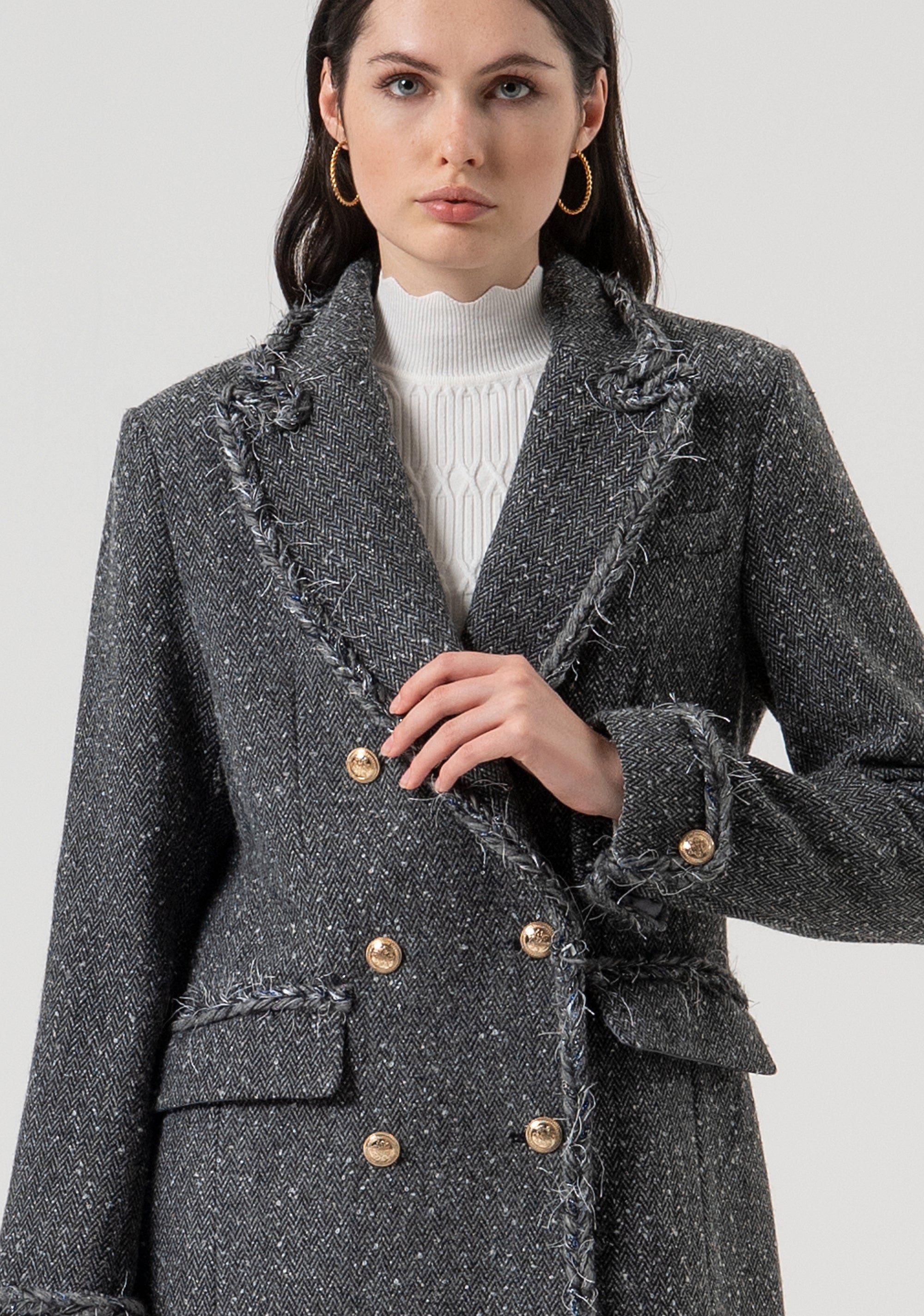 Long coat slim fit made in tweed Fracomina FR25WC1008W810J1-159-2