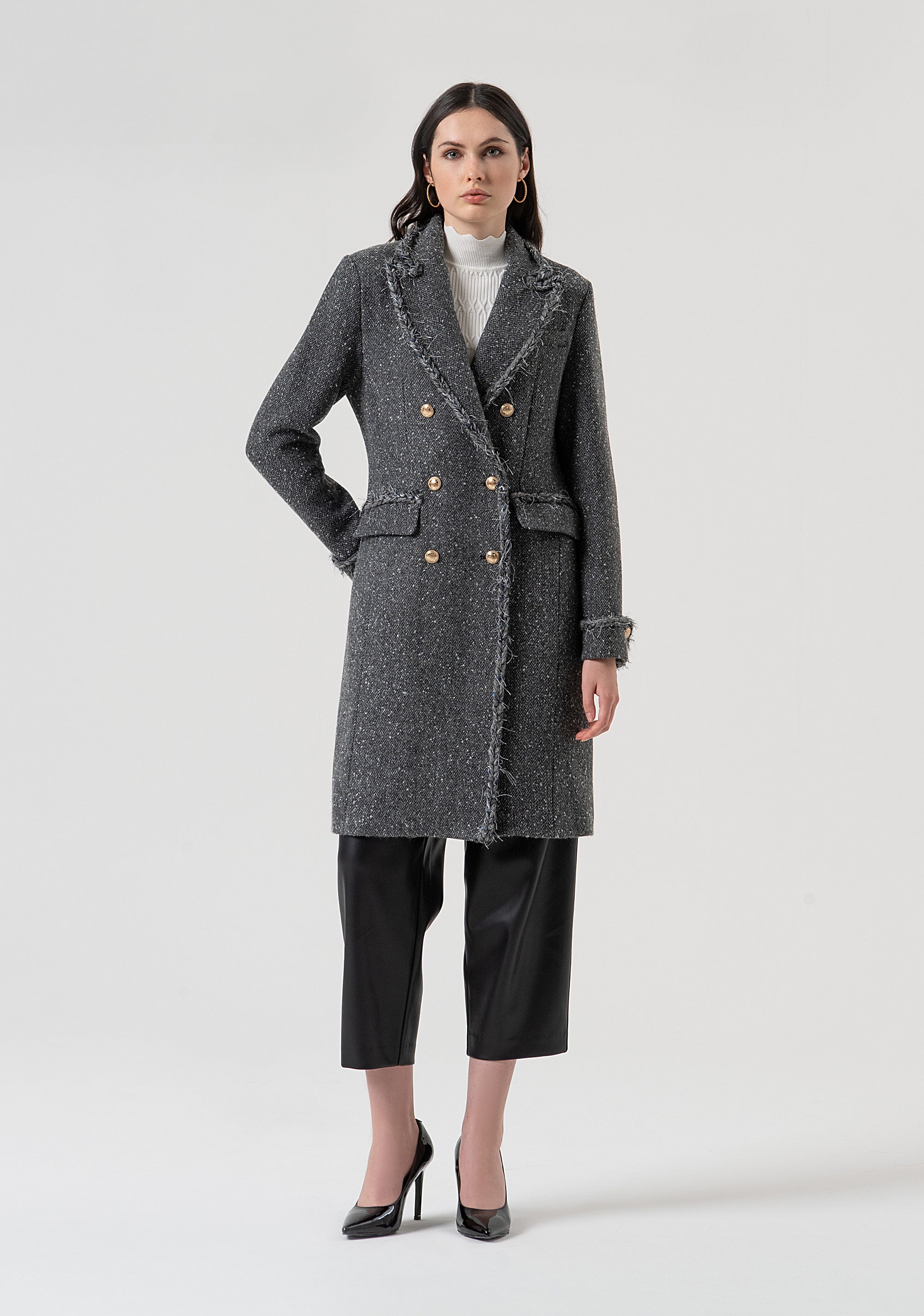 Long coat slim fit made in tweed Fracomina FR25WC1008W810J1-159-5