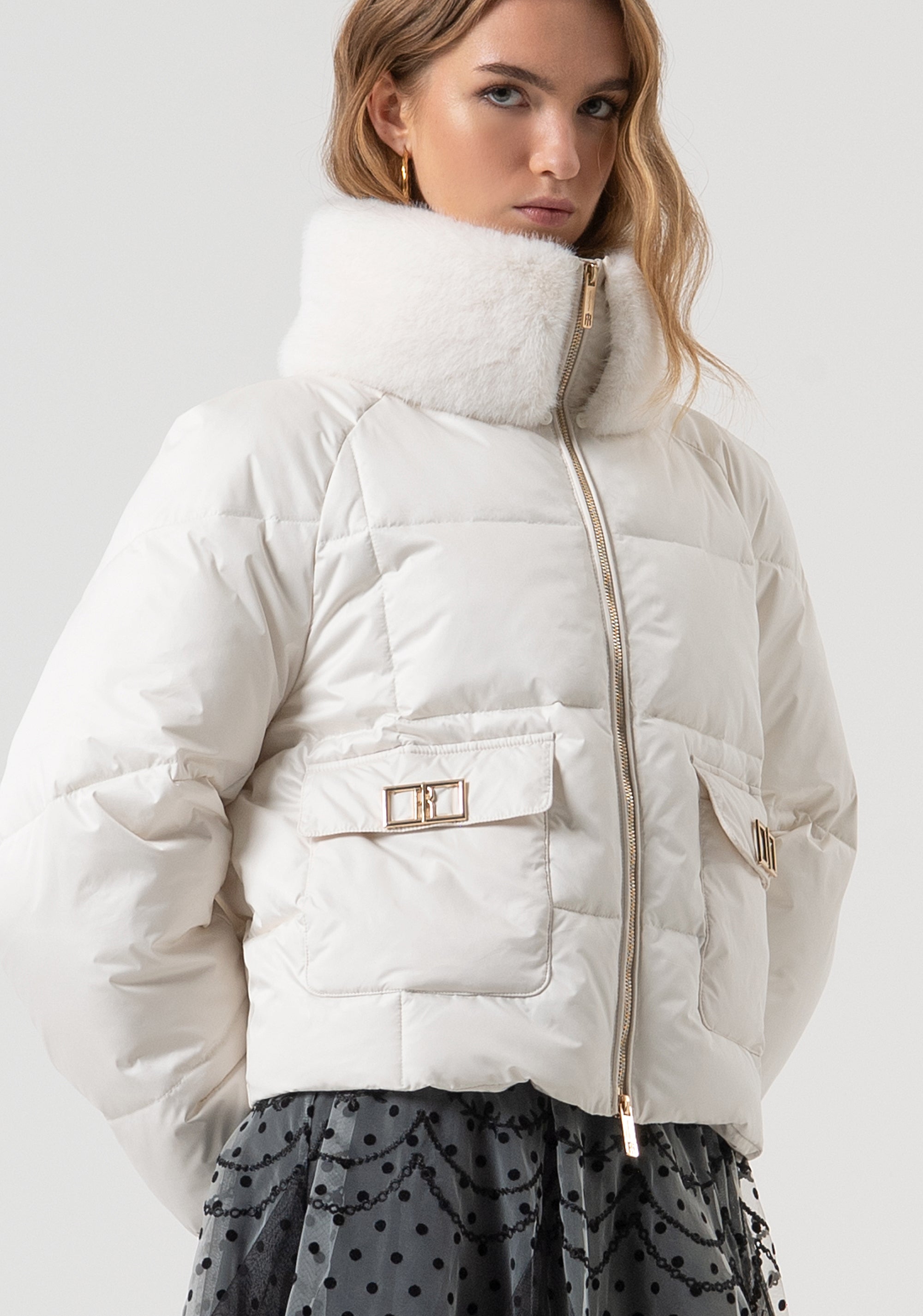 Padded jacket over fit with central zip for opening Fracomina FR25WC3005O42301-108-2
