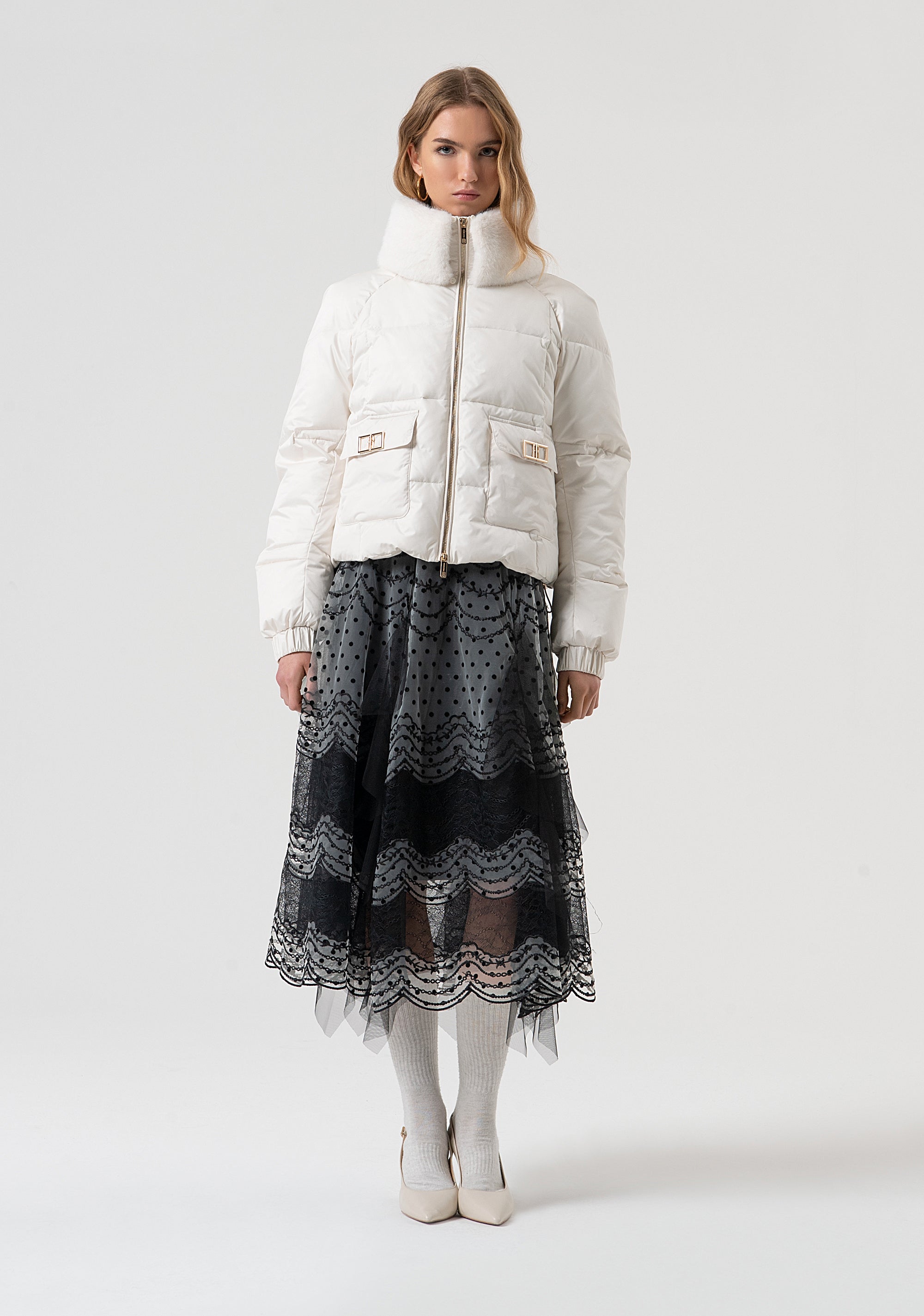 Padded jacket over fit with central zip for opening Fracomina FR25WC3005O42301-108-5