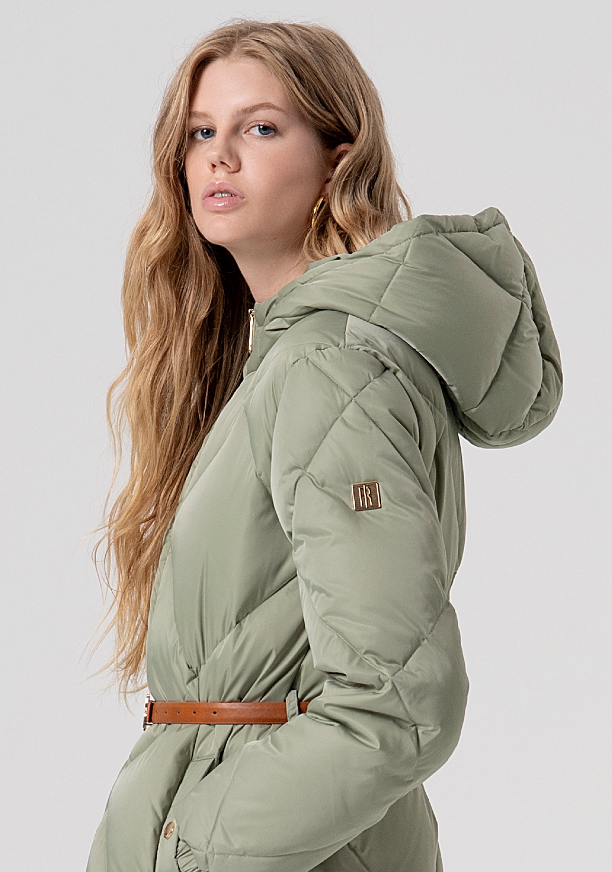 Padded jacket regular fit with paired belt Fracomina FR25WC3007O41201-B08-2