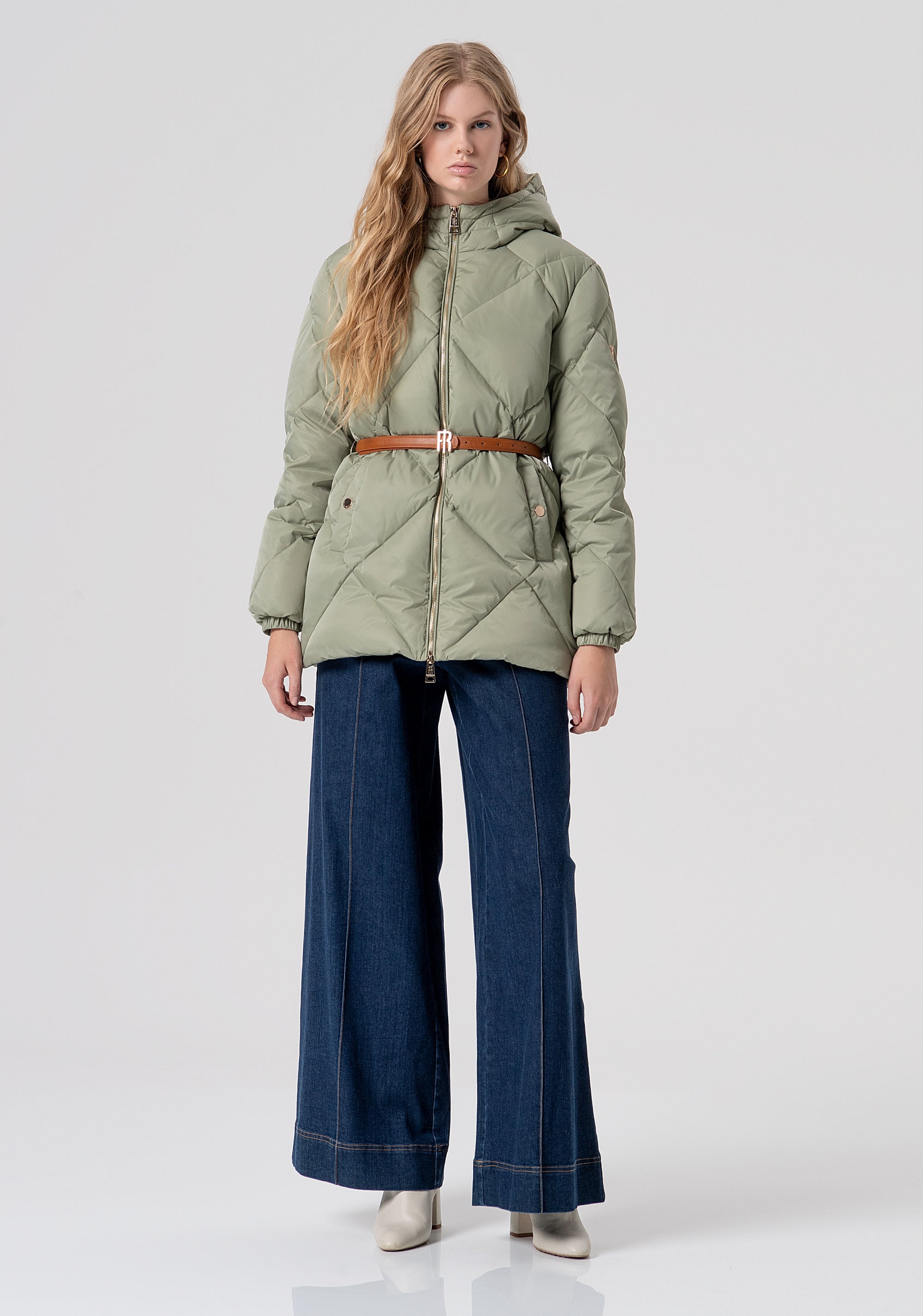 Padded jacket regular fit with paired belt Fracomina FR25WC3007O41201-B08-4
