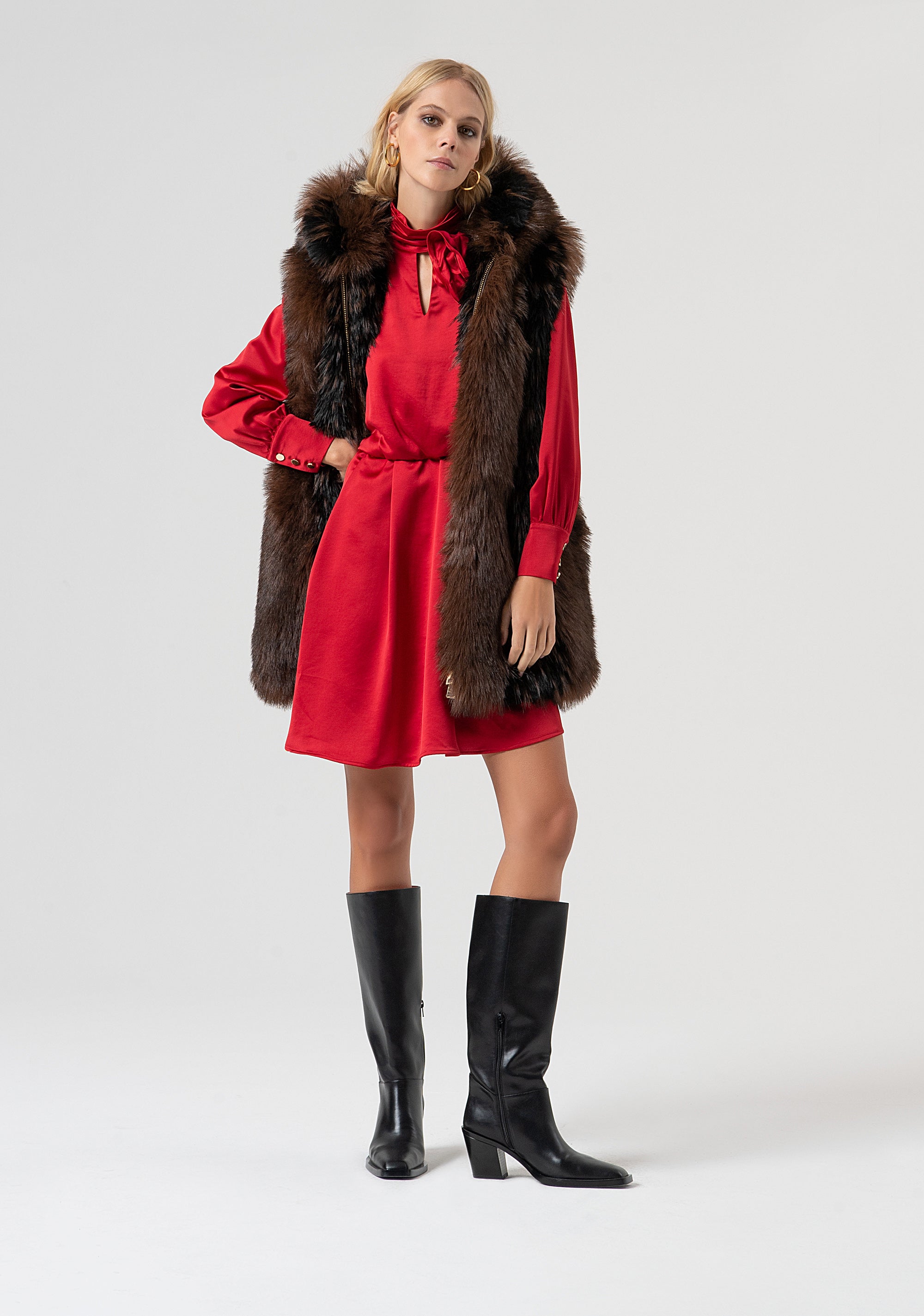 Long sleeveless jacket regular fit with hood Fracomina FR25WC4006O44501-091-5