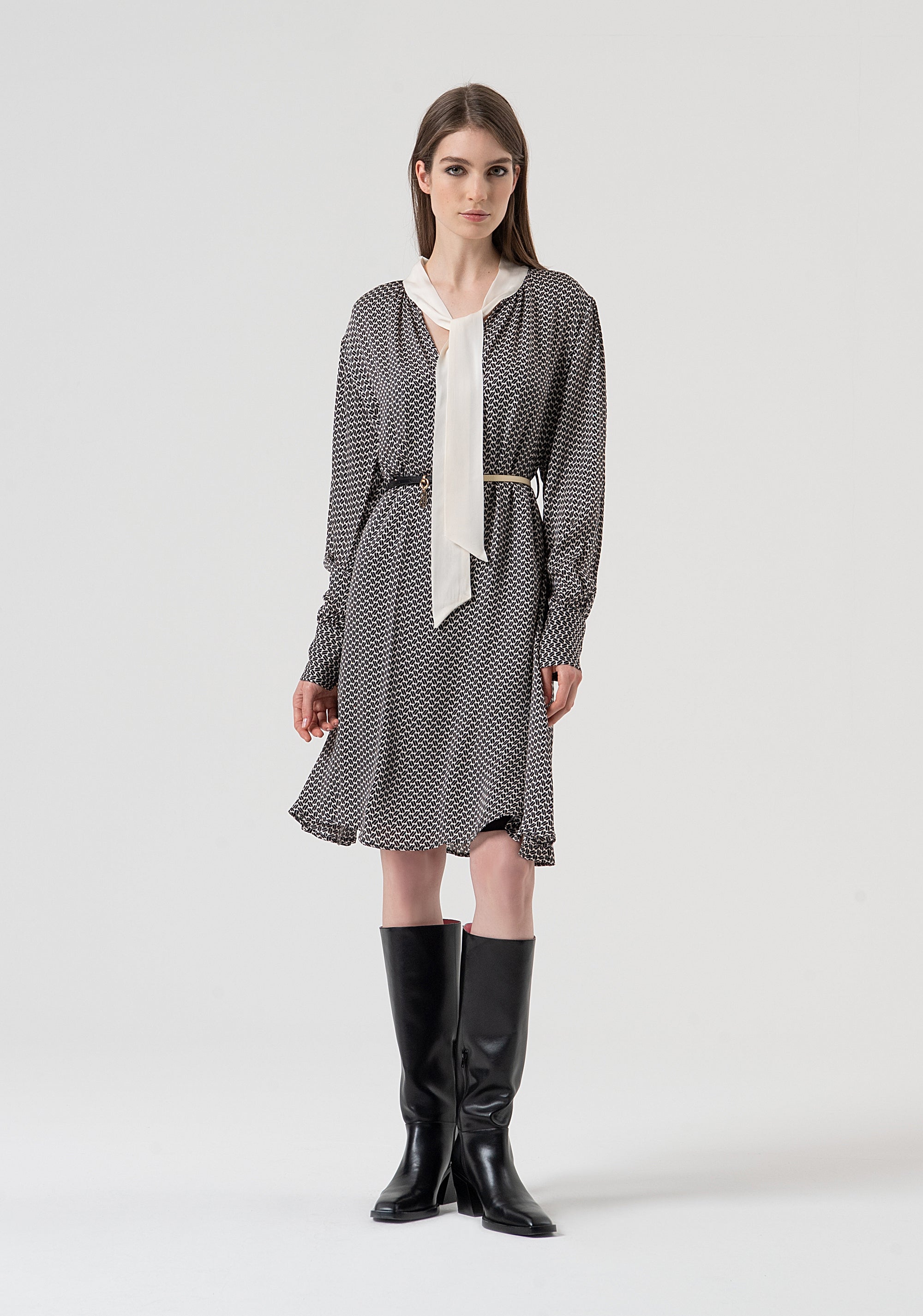 Dress flared with silk with geometric pattern Fracomina FR25WD1020W807K1-054-1