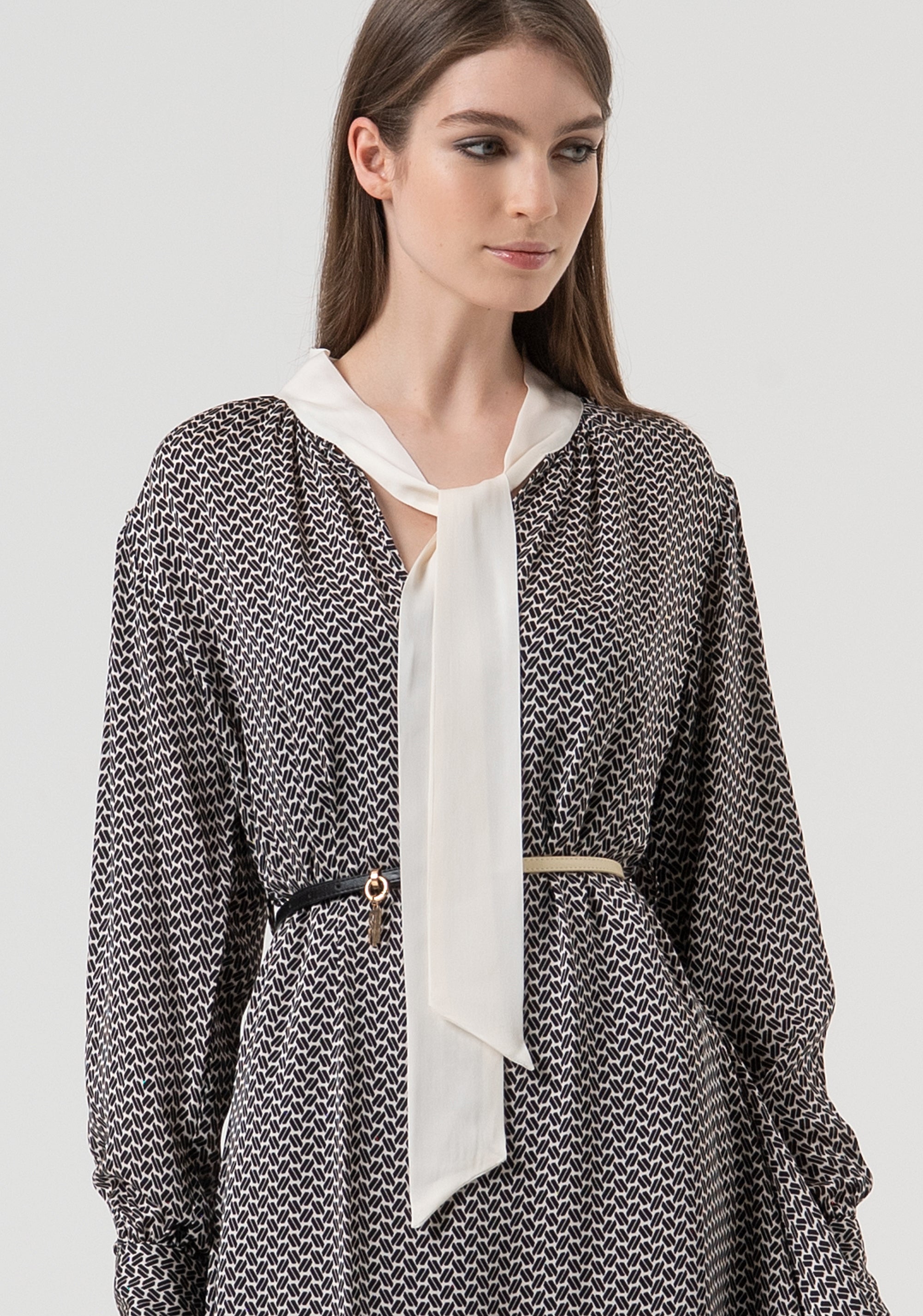Dress flared with silk with geometric pattern Fracomina FR25WD1020W807K1-054-2