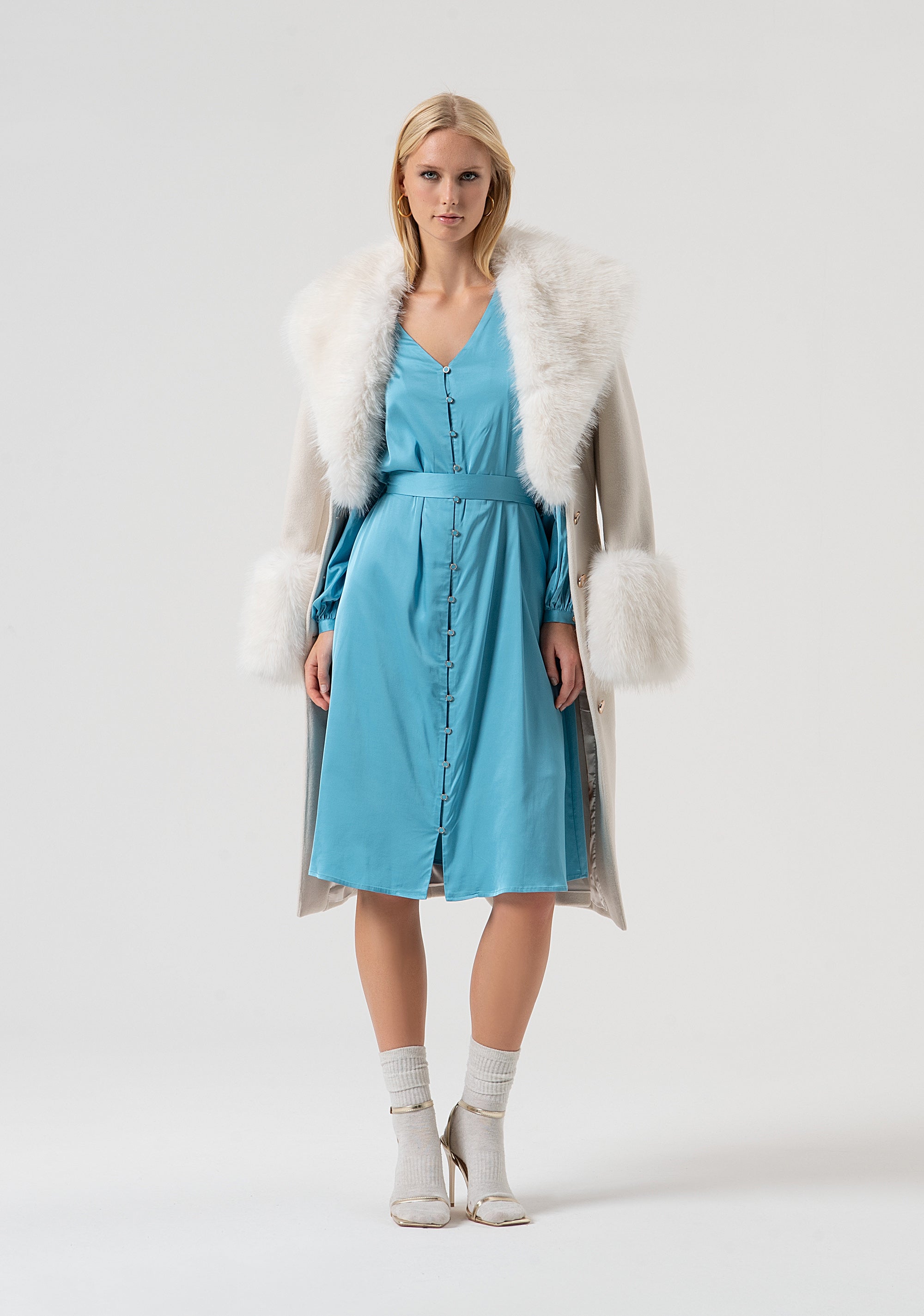 Dress flared middle length made in satin Fracomina FR25WD2006W58401-T57-5