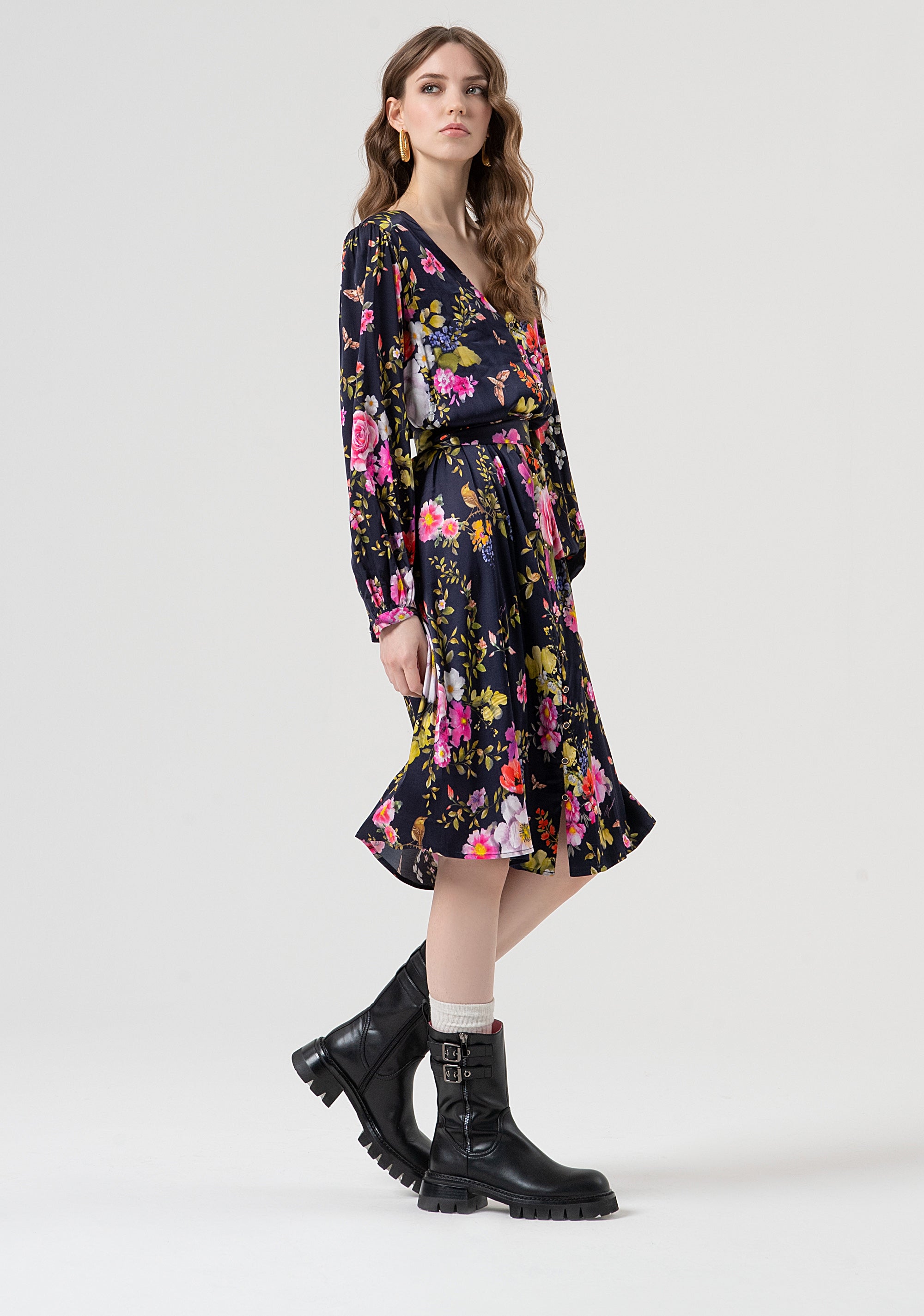 Dress flared middle length with flowery pattern Fracomina FR25WD2006W584K2-117-3
