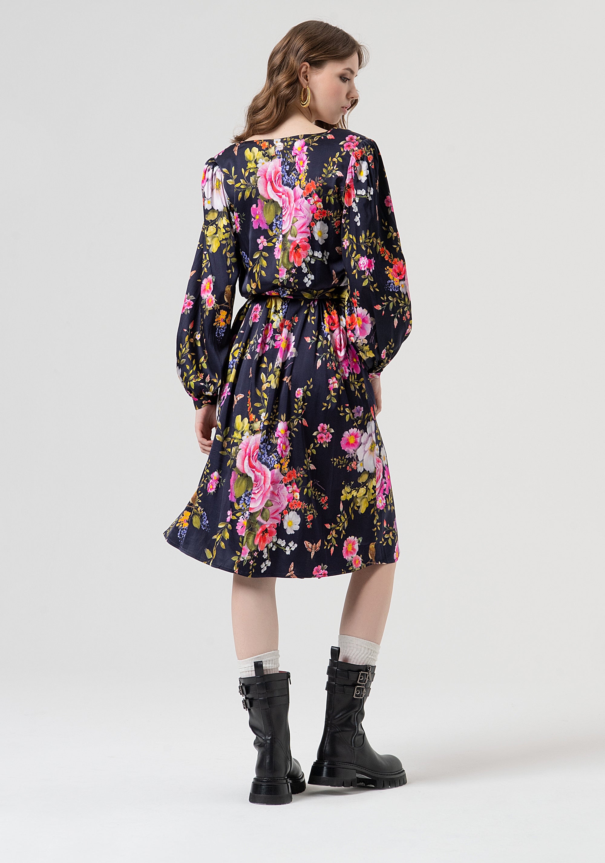 Dress flared middle length with flowery pattern Fracomina FR25WD2006W584K2-117-4