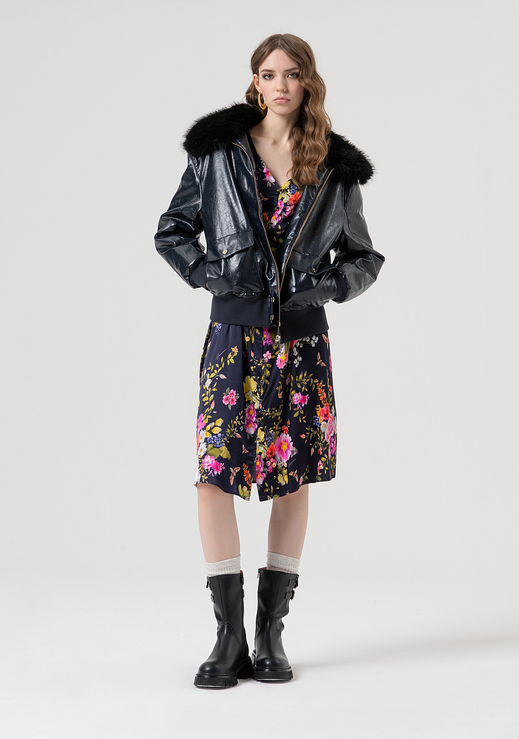 Dress flared middle length with flowery pattern Fracomina FR25WD2006W584K2-117-5