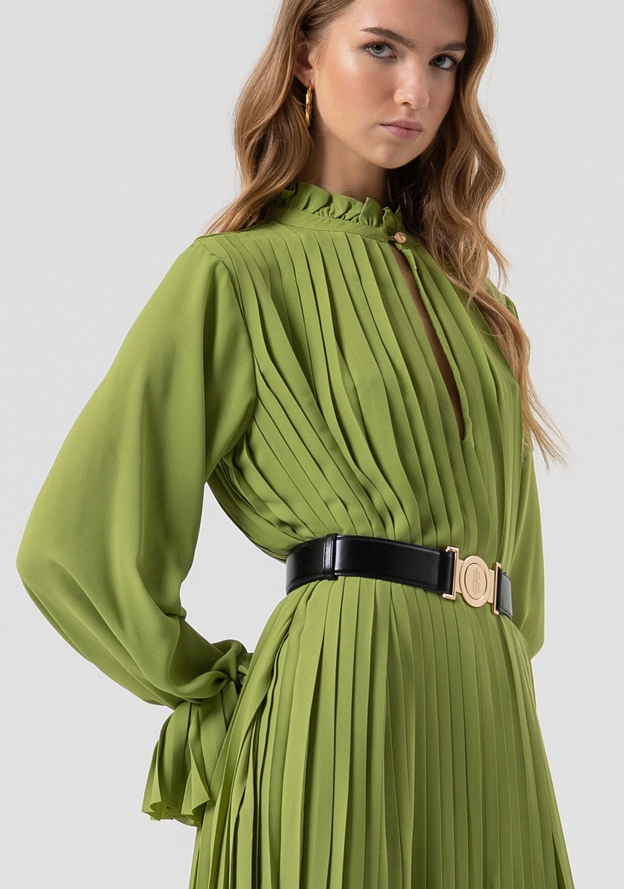 Long dress flared made in plissè effect fabric Fracomina FR25WD2011W412F9-813-2