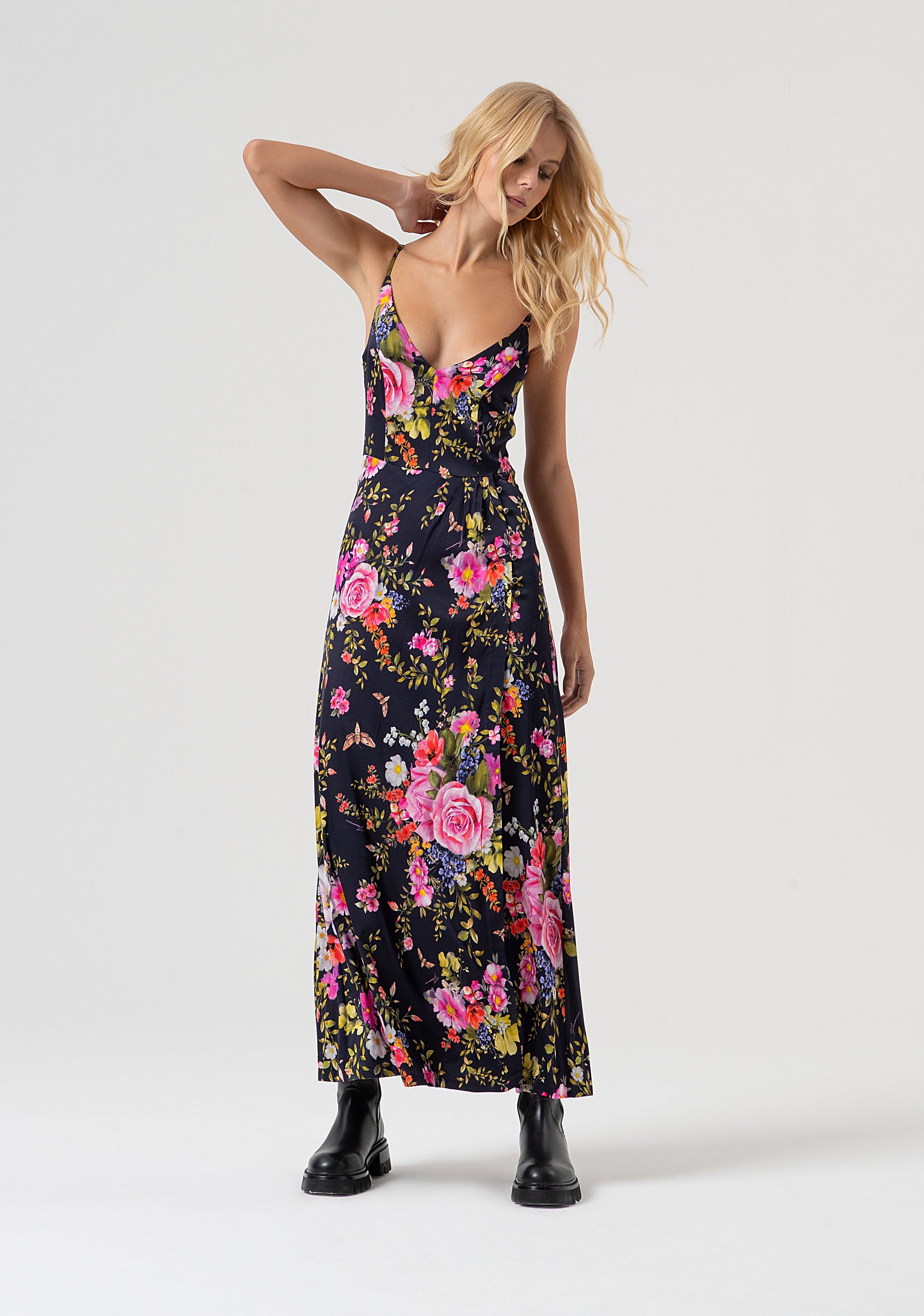 Sleeveless dress with flowery pattern Fracomina FR25WD3008W584K2-117-1