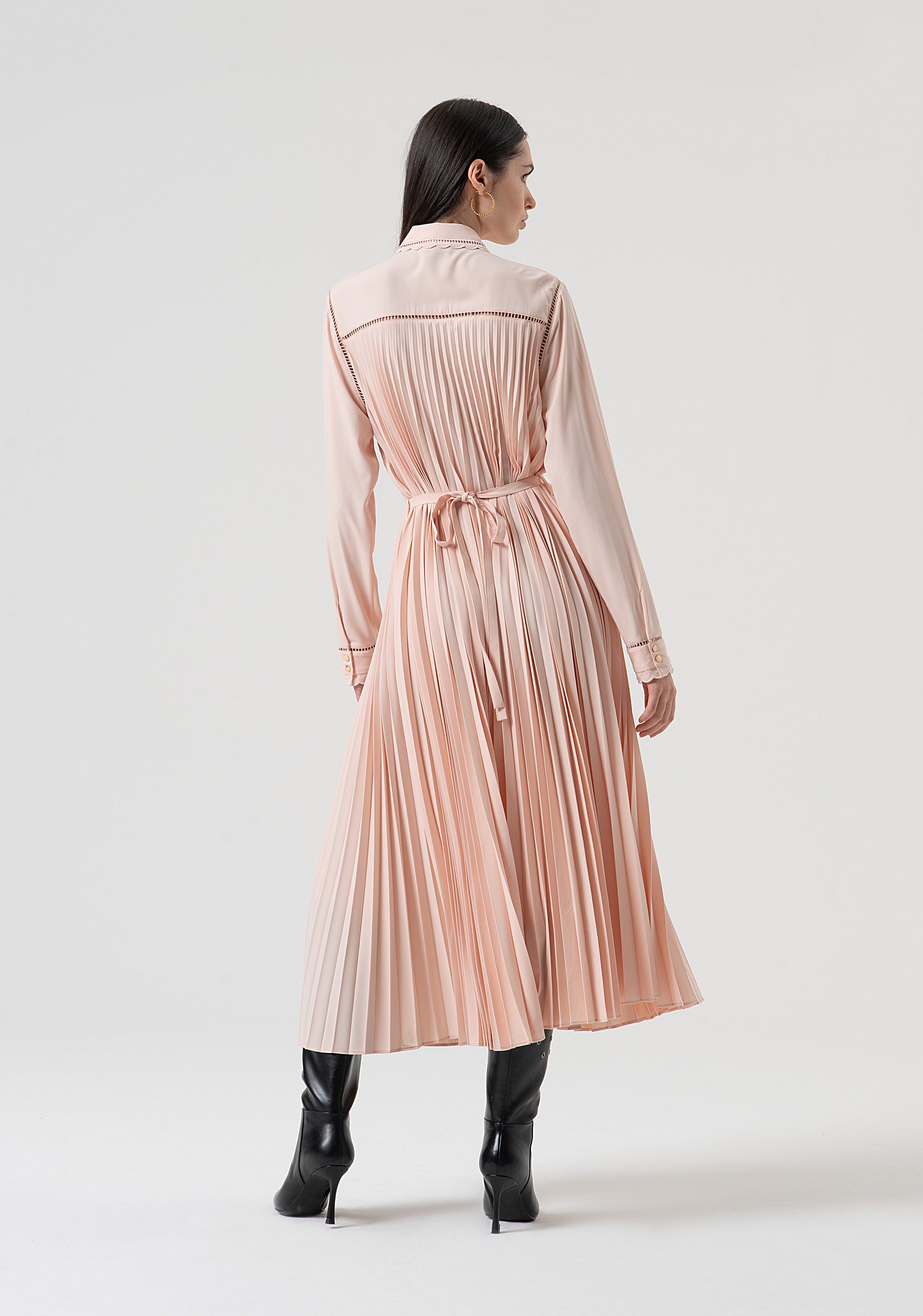 Long chemisier dress made with plissè effect fabric Fracomina FR25WD3010W436F9-Q93-4